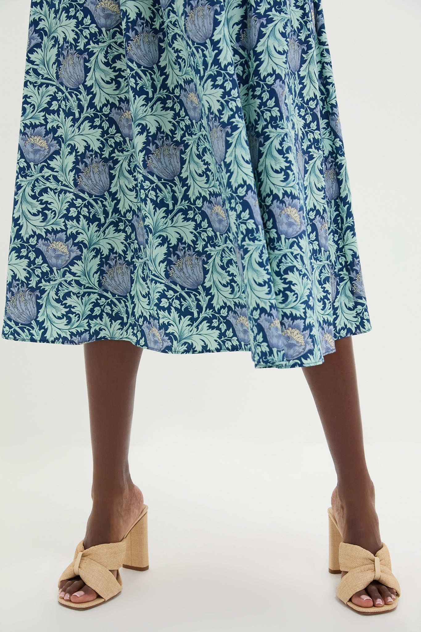 Blue Leafy Floral Maeve Midi Dress - Women's Boho Summer Dress for Beach, Vacation & Casual Outings