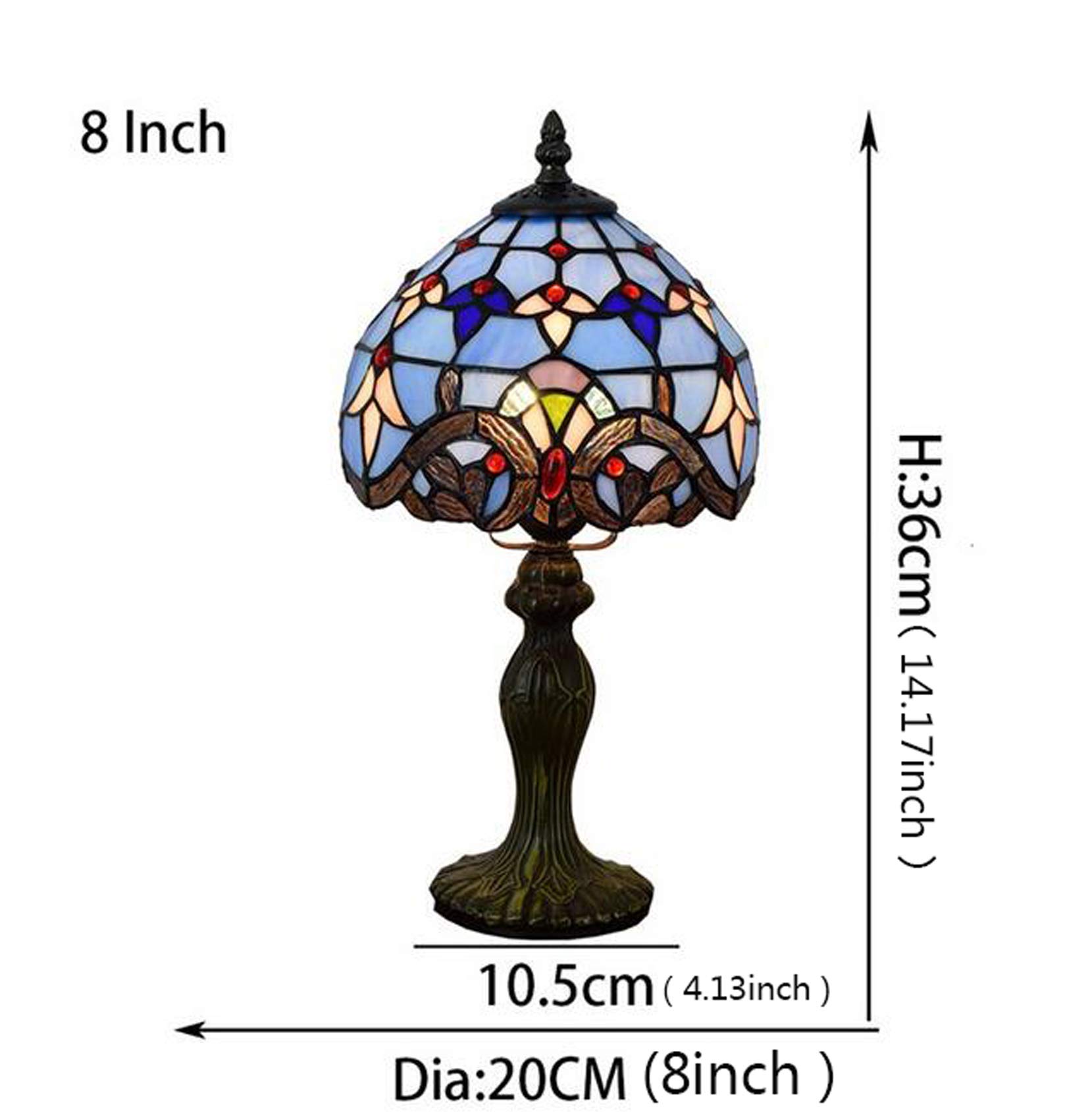 Blue Baroque Tiffany Style Table Lamp - 8 Inch Small Stained Glass Desk Lamp for Bedroom, Study & Office - Perfect for Reading, Decor & Ambient Lighting