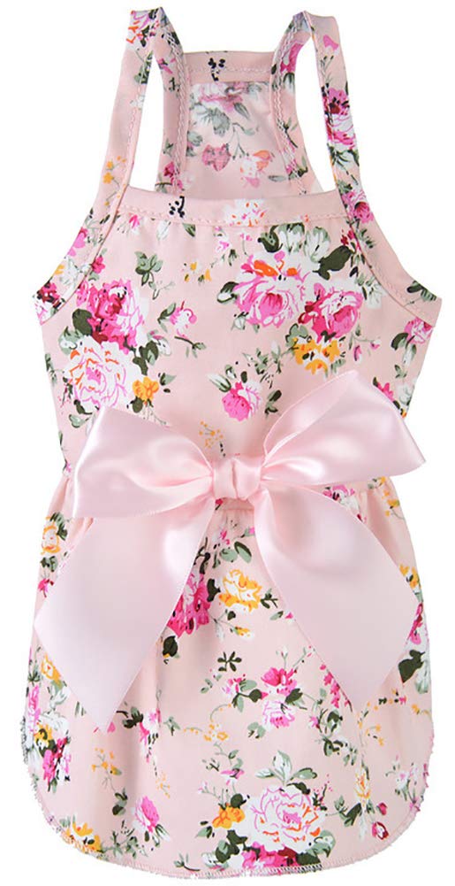 Floral Pet Dog Camisole Tutu with Bowknot for Small & XS Dogs - Wiener, Teddy, Chihuahua, Shih Tzu, Yorkshire Terriers - Pink Puppy Dress for Parties & Photo Shoots