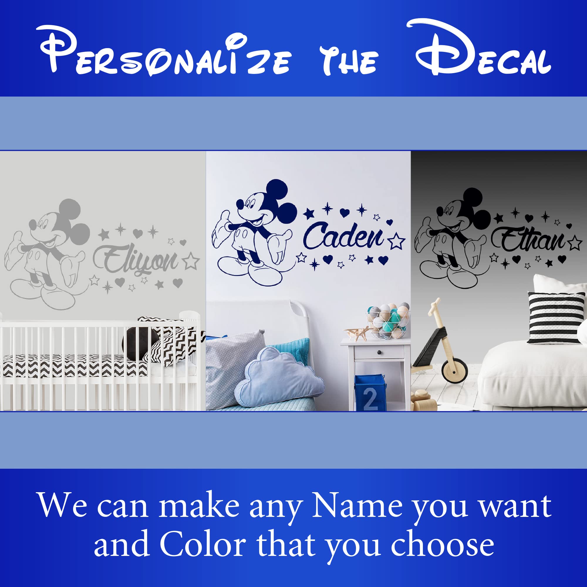 Personalized Mouse Name Wall Decal - Custom Vinyl Sticker for Nursery & Baby Boy Room Decor - Perfect for Kids Bedroom, Playroom & Birthday Party Decorations (ZX286)