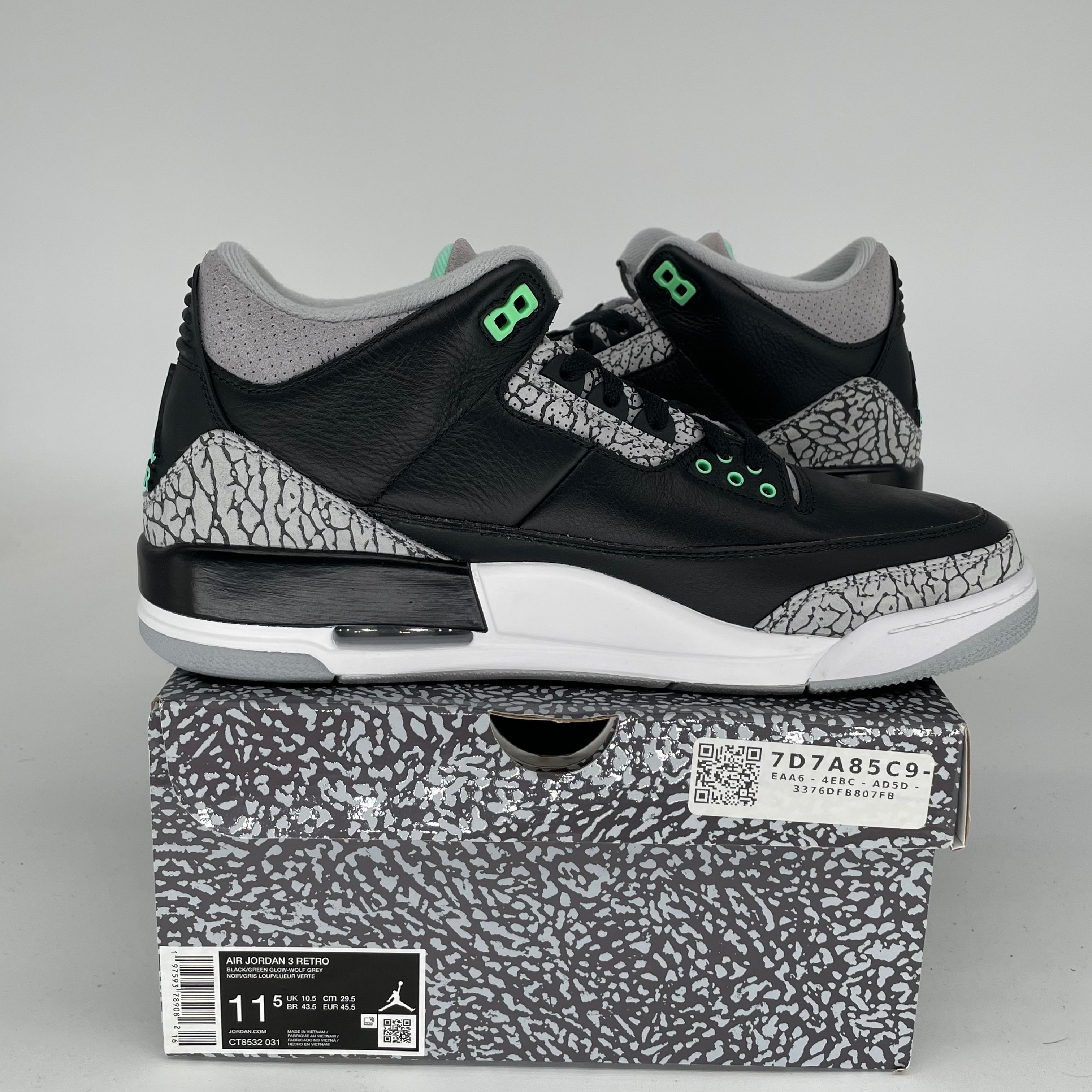 AIR JORDAN 3 Retro Green Glow Men's Basketball Shoes Size 11.5 - Style CT8532-031 | Perfect for Streetwear, Sneaker Collecting & Casual Wear