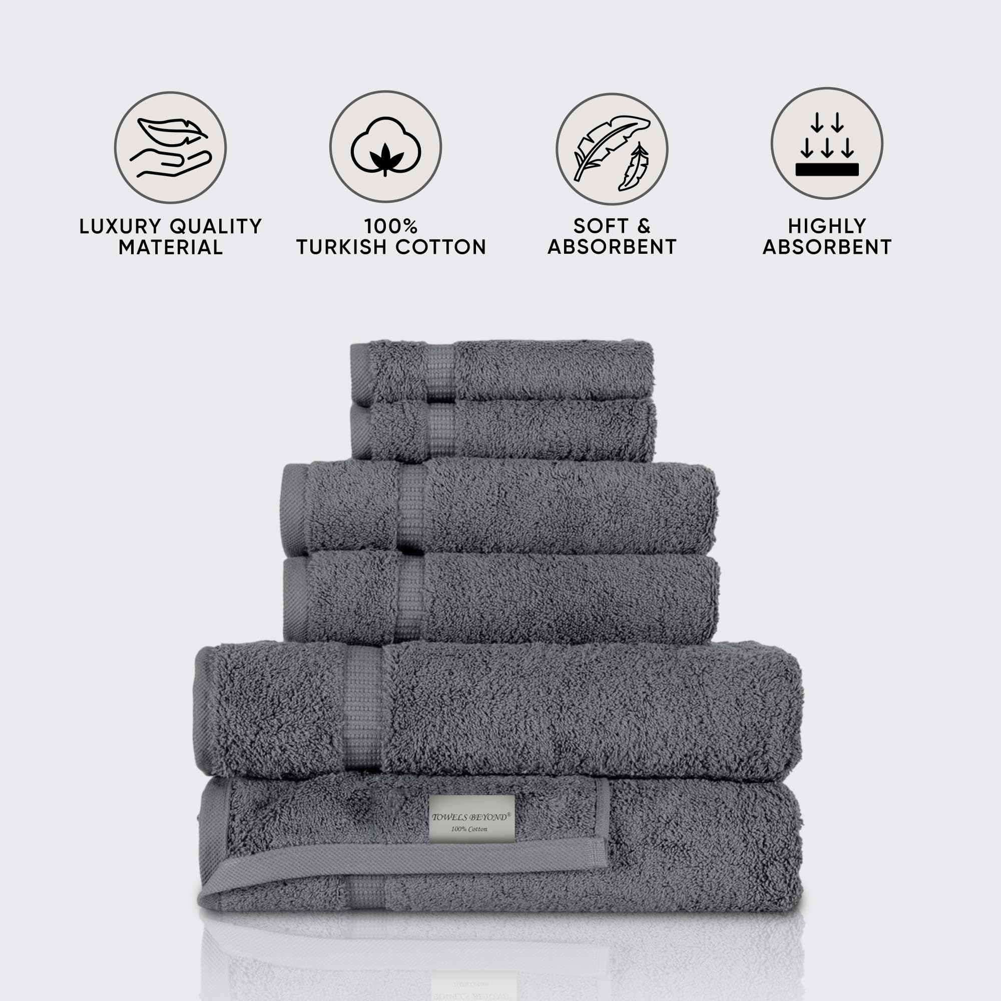 Premium 6-Piece Turkish Cotton Towel Set - Ultra Soft & Absorbent Quick-Dry Bath Towels (2), Hand Towels (2) & Washcloths (2) | Luxury Spa & Bathroom Essentials for Home & Hotel Use (Grey)