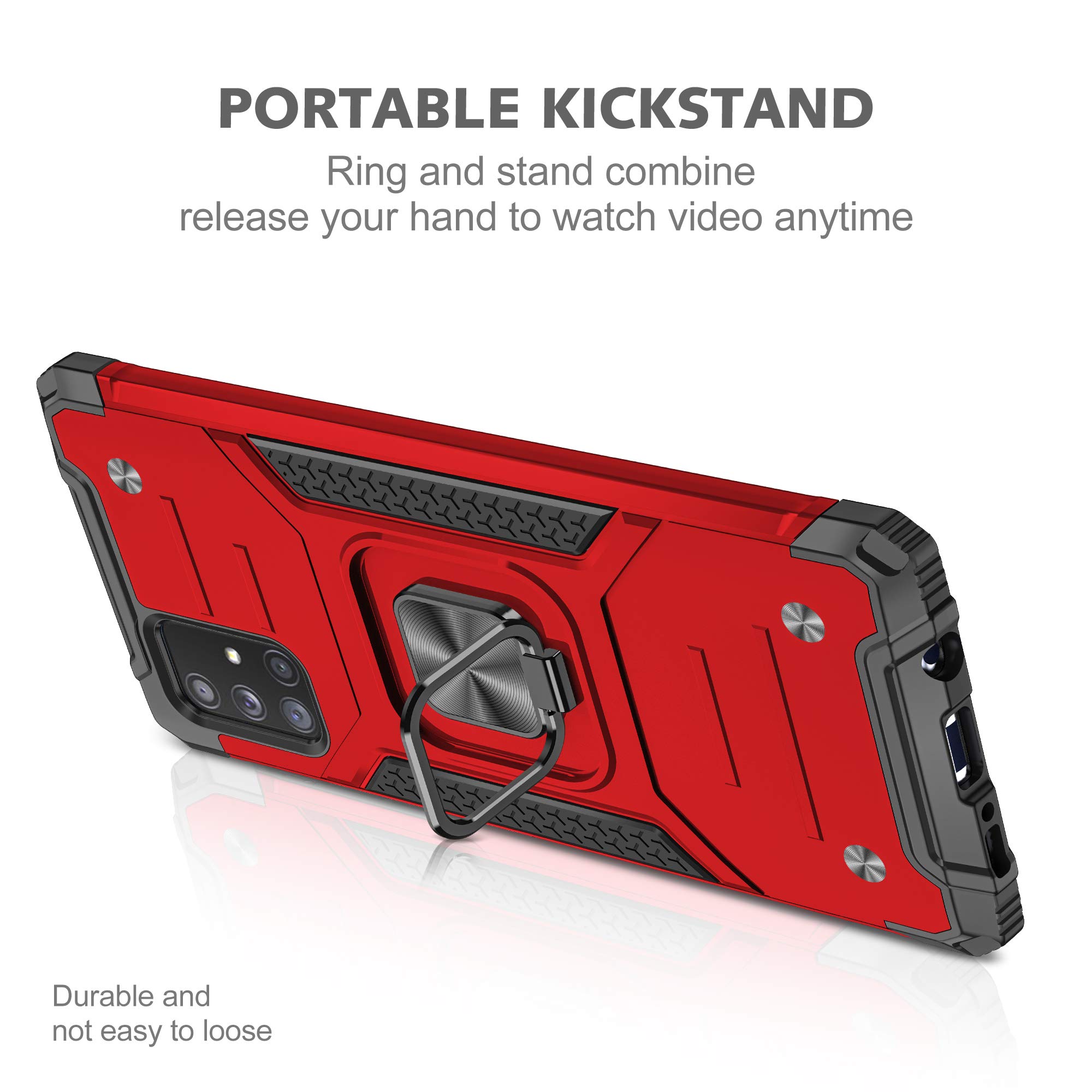 Samsung Galaxy A71 5G Case (Not for A71) with Tempered Glass Screen Protector - Military Grade Shockproof Phone Cover with Magnetic Ring Kickstand & Car Mount - Perfect for Work, Travel & Outdoor Activities (Red)