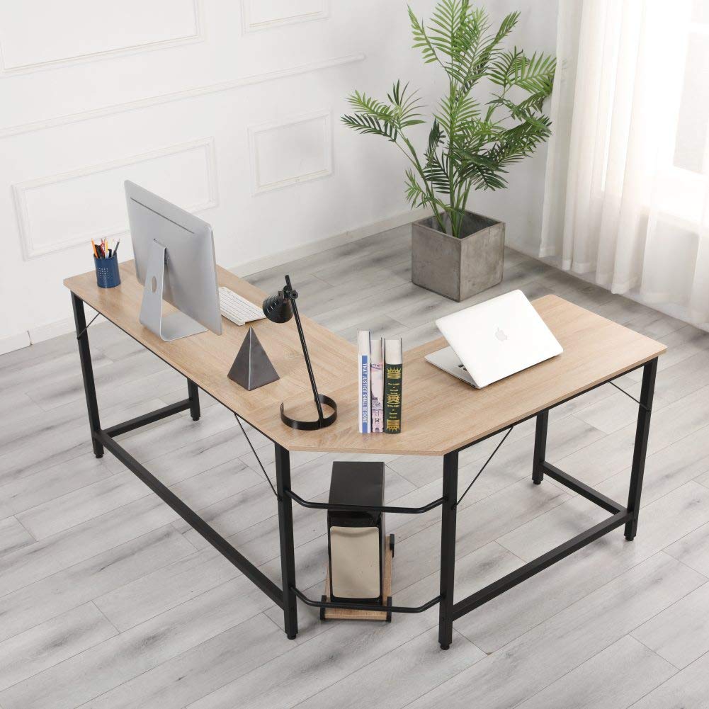 Rustic Brown L-Shaped Corner Computer Desk - Wood & Metal Home Office Gaming Study Desk, Space-Saving & Easy to Assemble - Perfect for Small Rooms, Dormitories & Home Offices