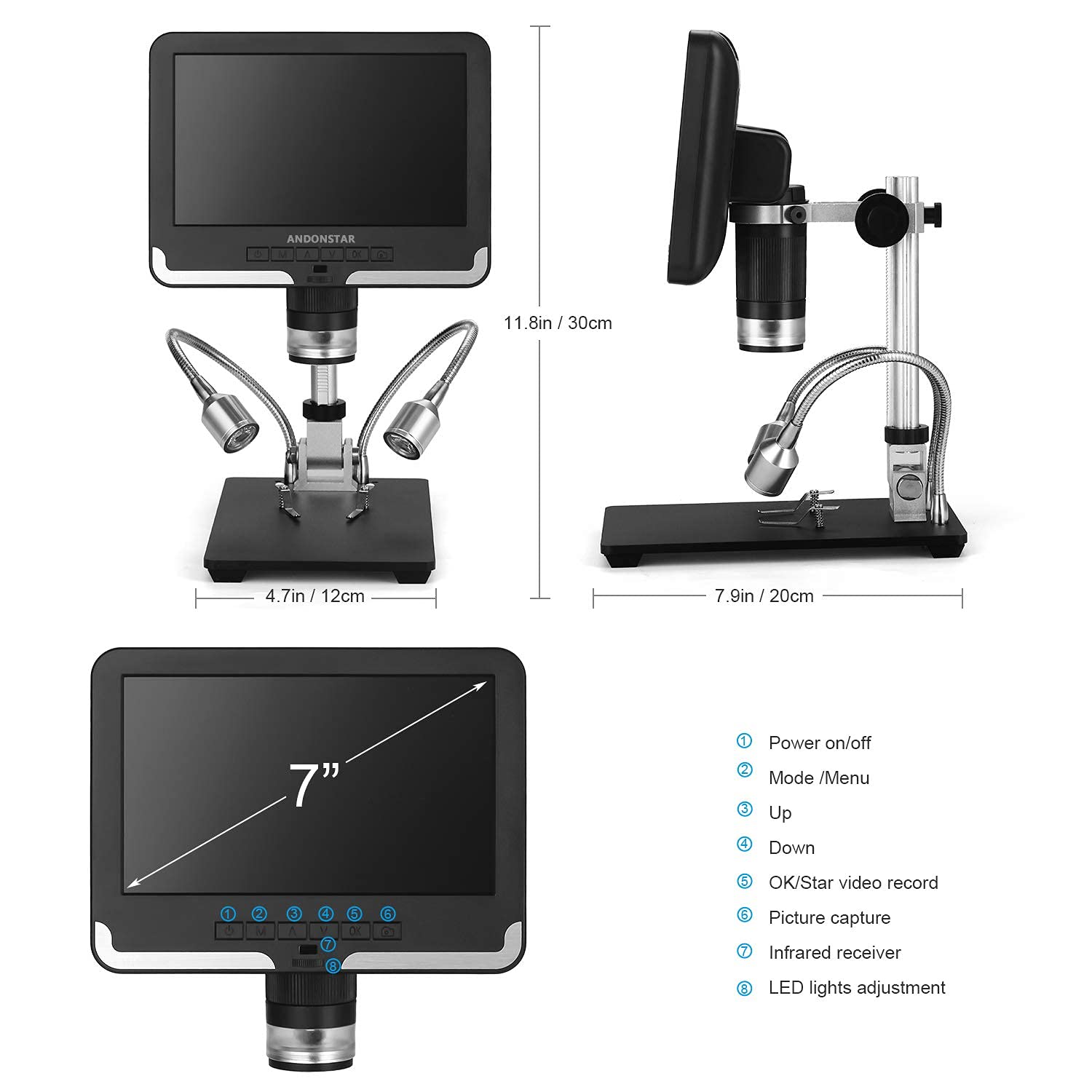 Andonstar AD206 7-inch LCD Digital Microscope - 200X Magnification Zoom for Soldering, Phone Repair & Circuit Board Inspection | Electronics Microscope for Hobbyists, Engineers & DIY Projects