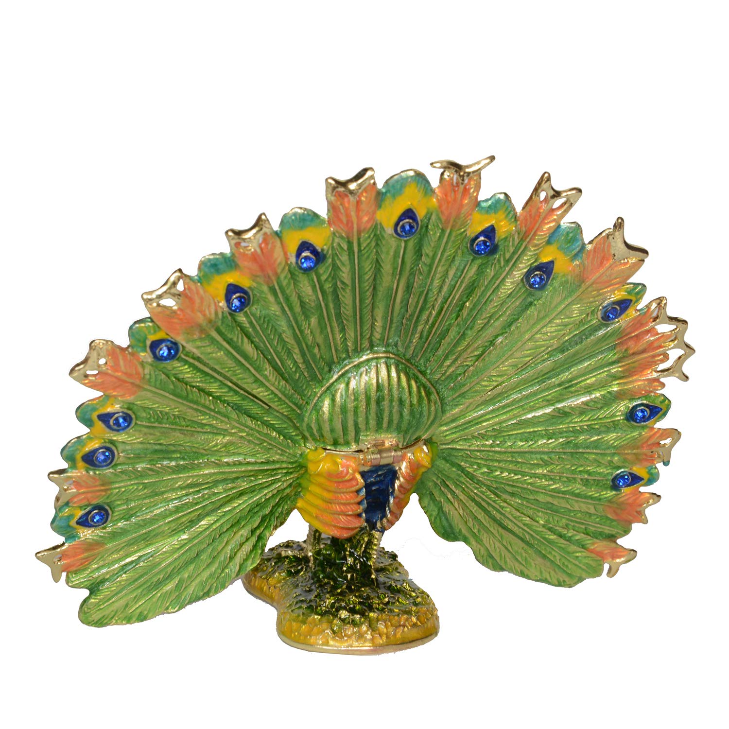 Hand-Painted Peacock Jewelry Box with Hinged Lid - Decorative Trinket Box for Earrings & Rings - Elegant Bird Figurine Collectible for Home Decor, Gift Giving & Vanity Organizer