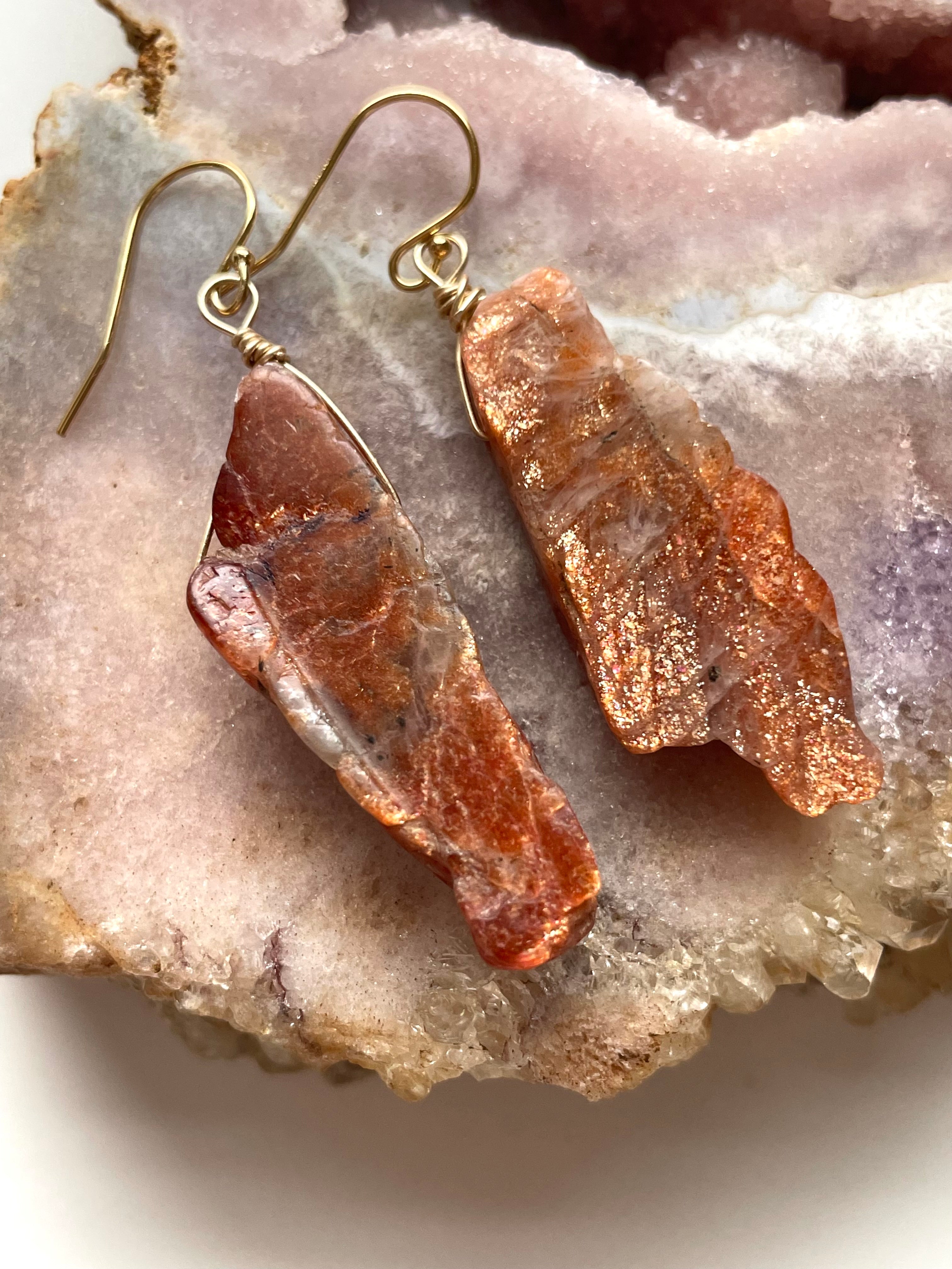 Orange Sunstone Gold Filled Statement Crystal Gemstone Earrings for Women | Elegant Dangle Drop Earrings for Party, Wedding & Special Occasions