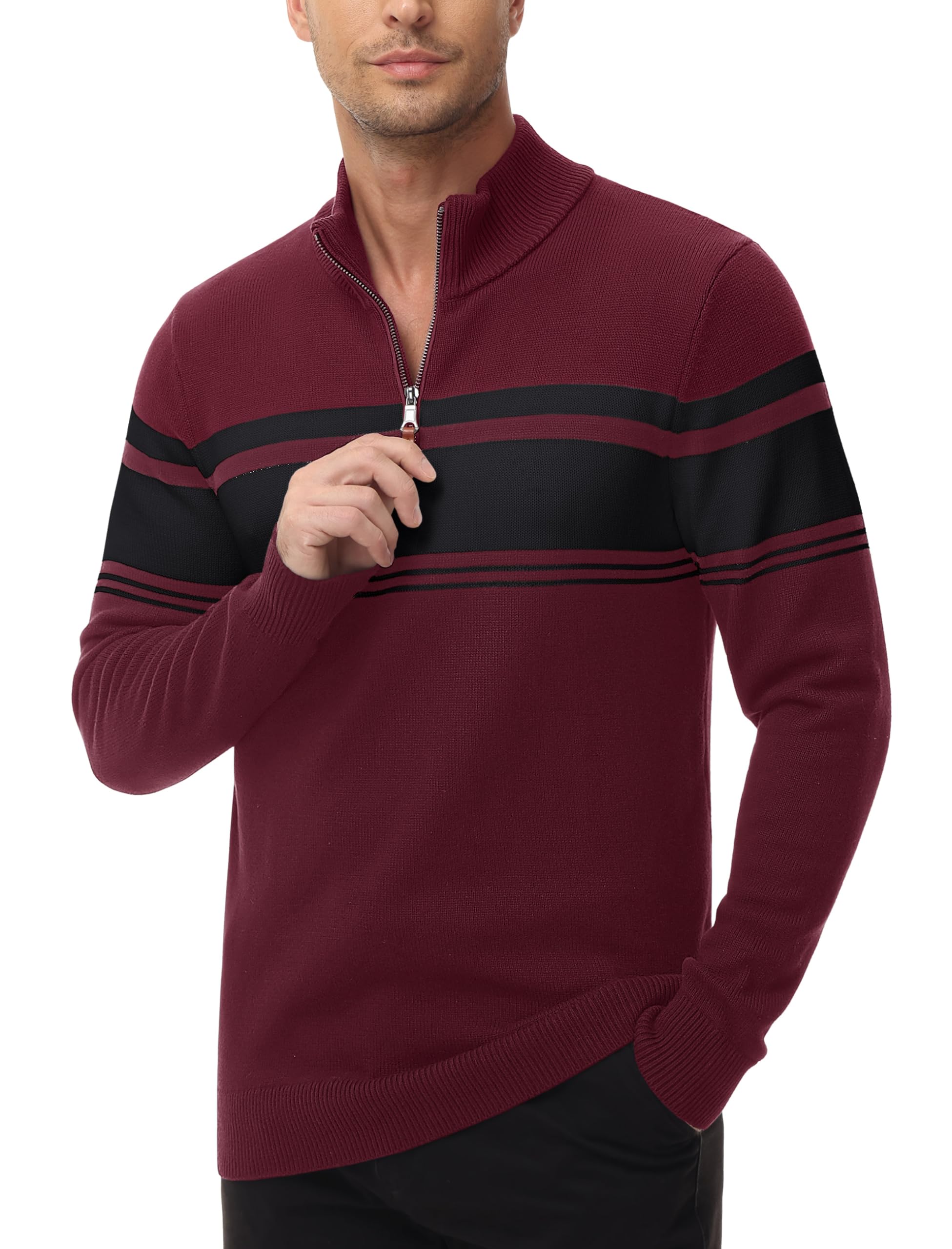 MAGCOMSEN Men's 1/4 Zip Cotton Sweater Pullover - Striped Polo Sweater for Fall & Winter | Warm Casual Knit Sweatshirt for Office, Outdoor & Daily Wear