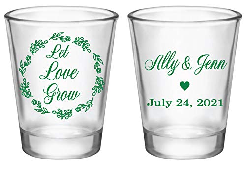 Personalized Wedding Favor Shot Glasses Bulk - Custom Engraved Love & Flower Design - Perfect for Bridal Showers, Bachelorette Parties & Anniversary Celebrations
