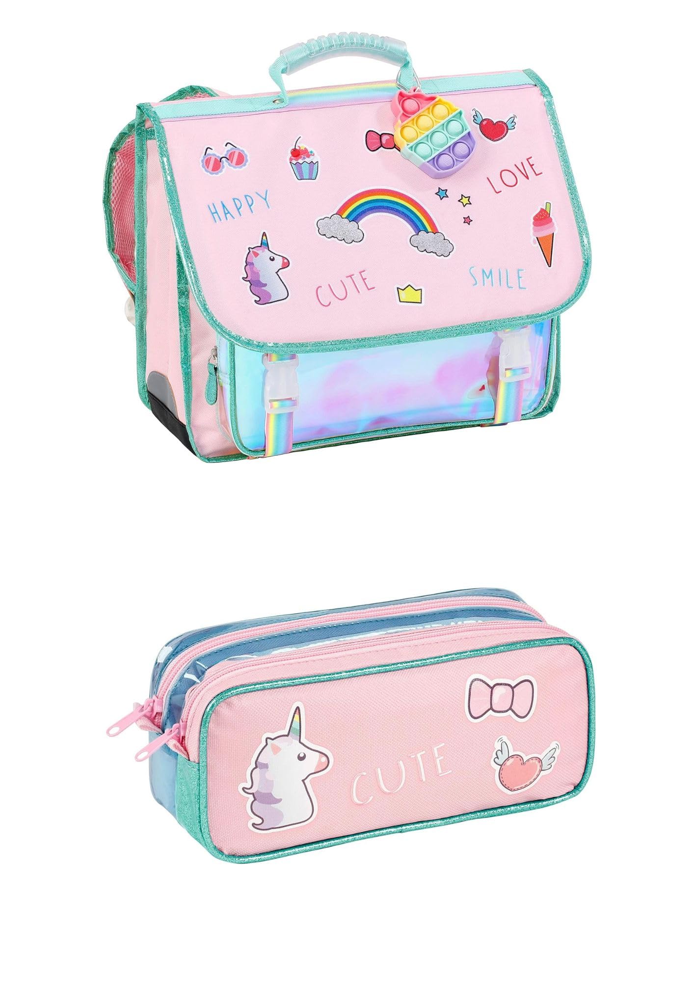 Viquel Kids School Backpack Set with Pencil Case - Ergonomic Design, Reflective Strips, 2-Compartment Rectangular Pouch - Perfect for Elementary Students, School Supplies & Daily Use
