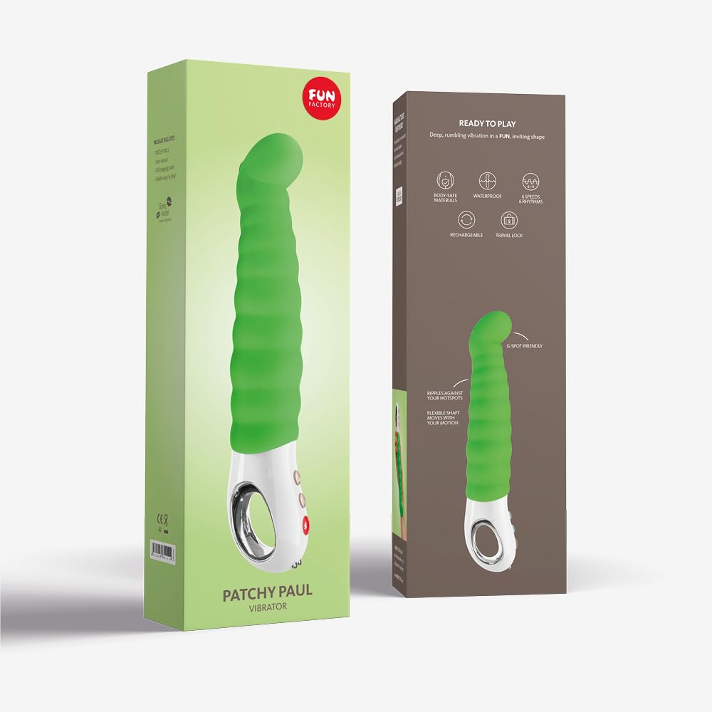 Premium Rechargeable Silicone Dildo Vibrator - FUN FACTORY G5 Series Adult Toy for Women & Men | Waterproof, Body-Safe Luxury Sex Toy | Perfect for Couples Play, Solo Pleasure & Sensual Exploration (Patchy Paul Green)