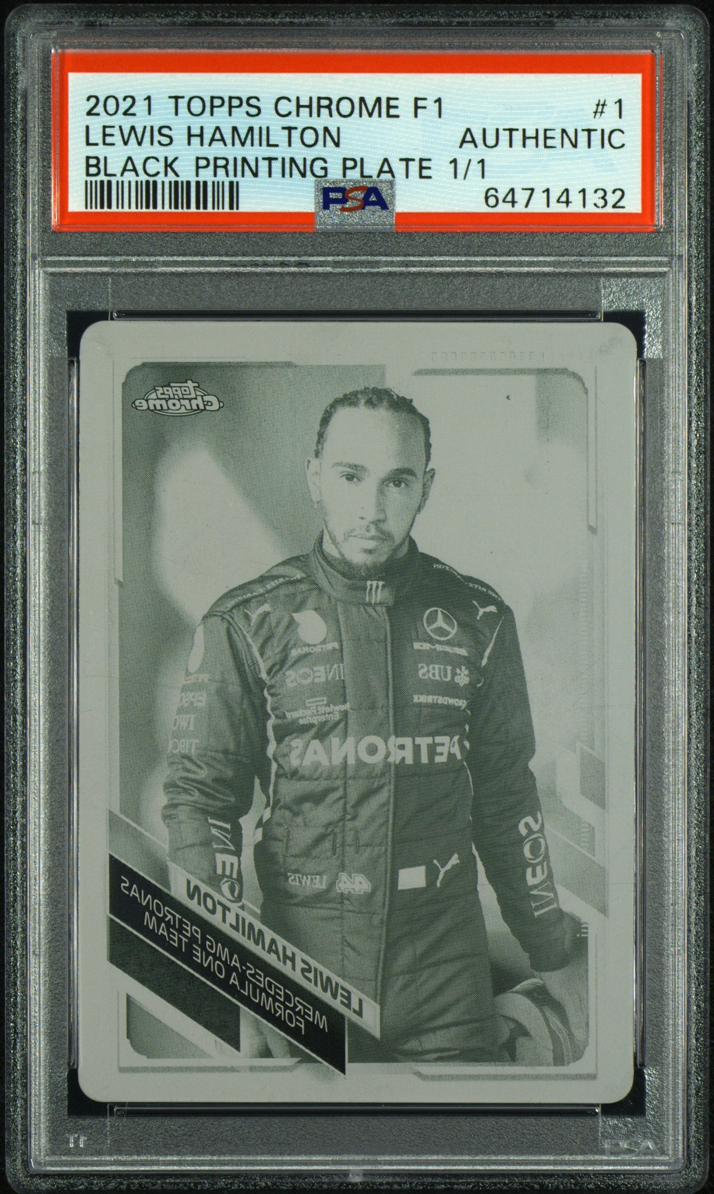 2021 Topps Chrome F1 Lewis Hamilton #1 Black Printing Plate - Limited Edition Collectible for F1 Fans, Racing Memorabilia, and Sports Card Enthusiasts - Perfect for Display, Trading, and Investment Collections