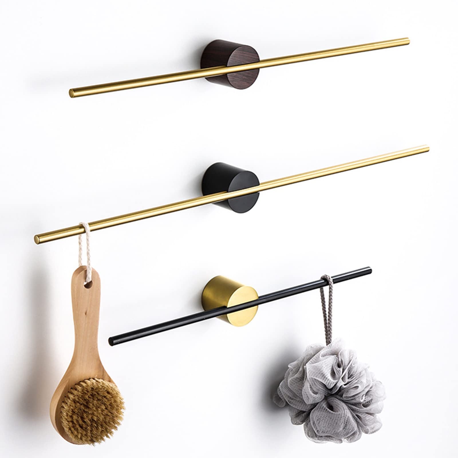 Luxury Brushed Gold Adjustable Single Towel Bar - Nordic Minimalist Bathroom Towel Rack - Wall Mounted (Black Seat & Gold Pole, 60cm) - Perfect for Modern Bathrooms, Guest Rooms & Spa Retreats