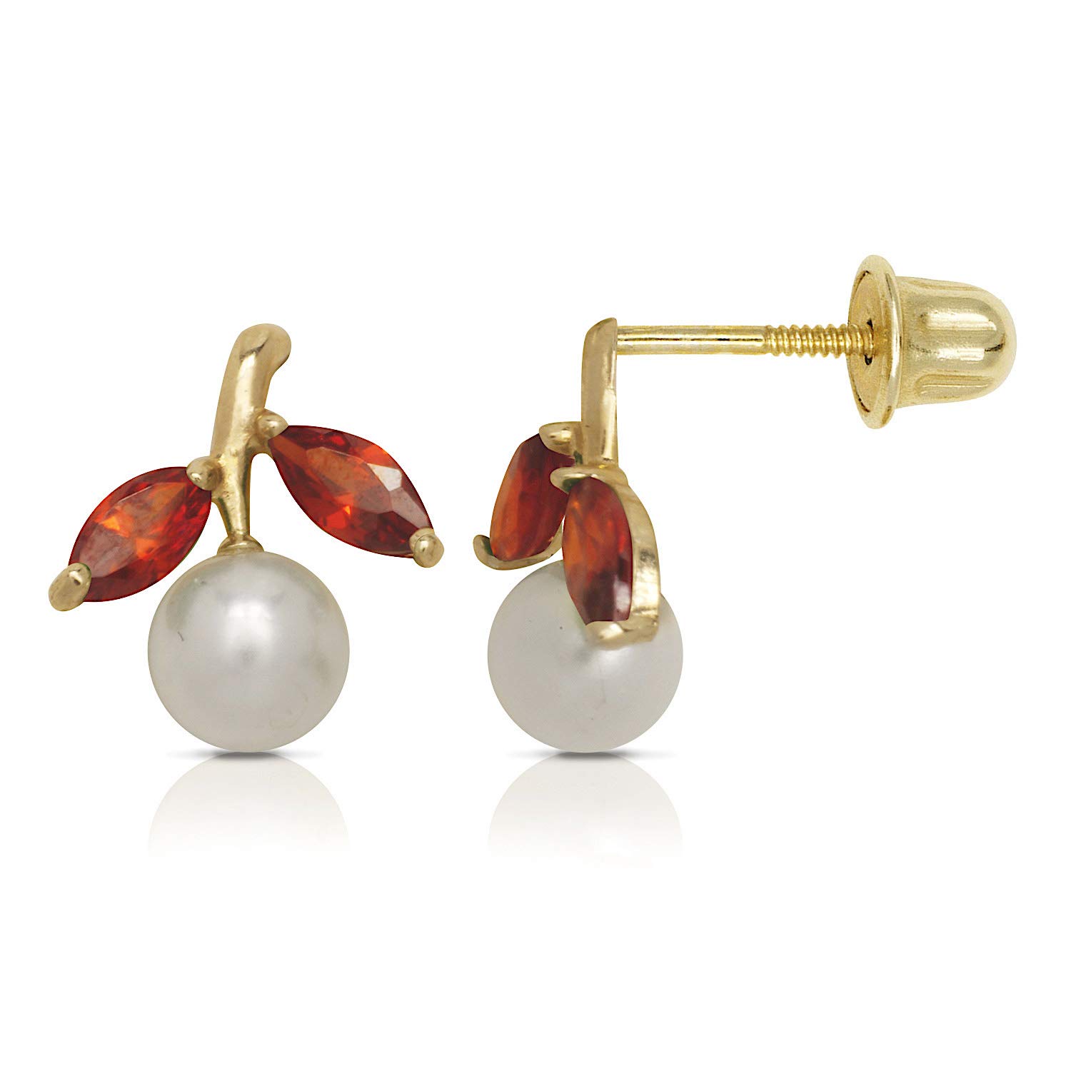 14K Yellow Gold Freshwater Cultured Pearl and Brown Cubic Zirconia Screw Back Earrings - 5x5mm Elegant Stud Earrings for Women | Perfect for Weddings, Parties & Everyday Wear