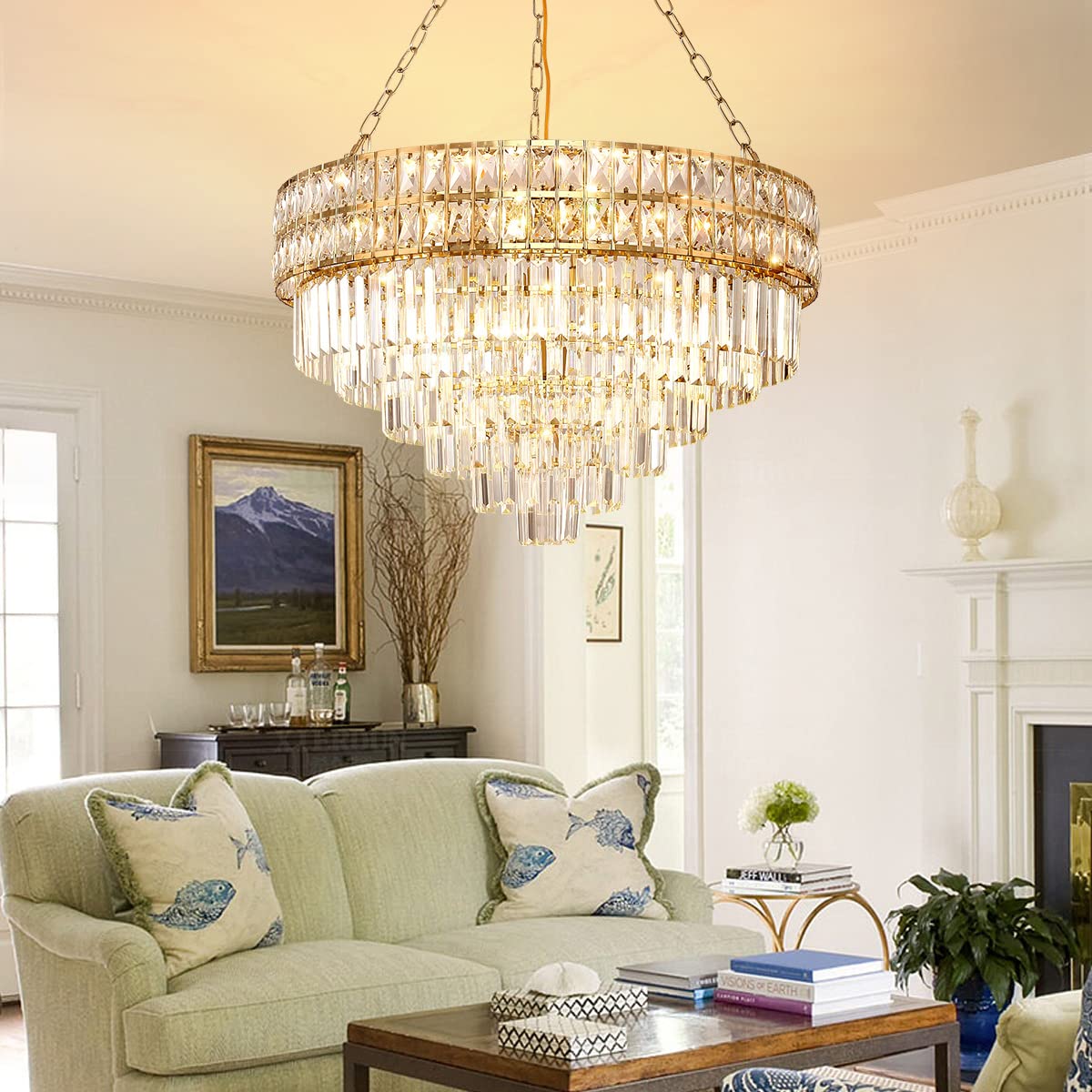 Elegant Modern Crystal Chandelier with Gold Finish - 75cm Round Pendant Light Fixture for Living Room, Dining Room & Restaurant Decor | E14 Base x 15 Lights | Perfect for Wedding Venues, Luxury Homes and Hotel Lobbies