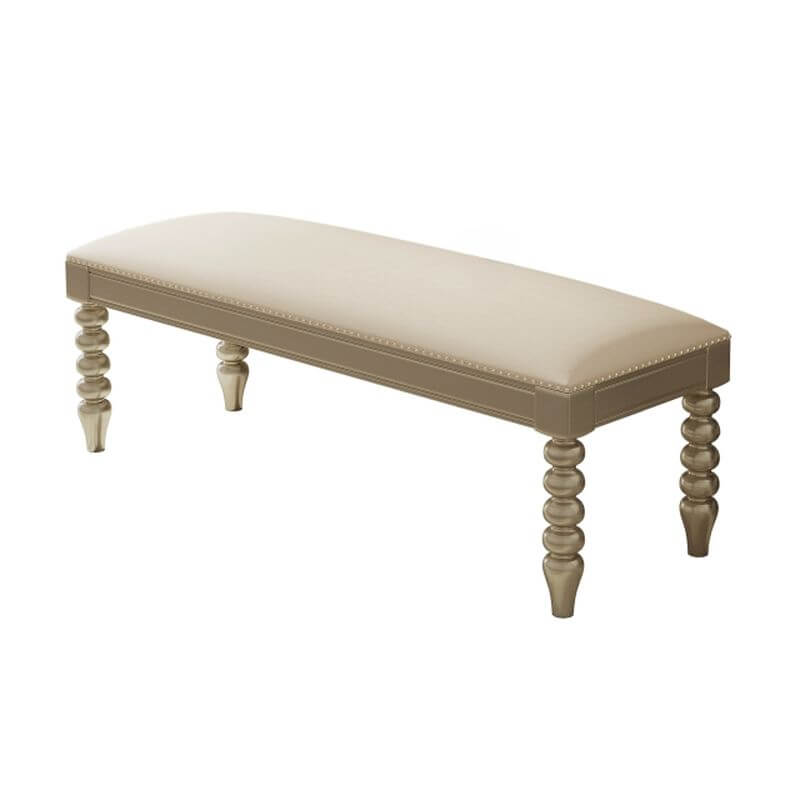 Victorian Style Beige Upholstered Bedroom Bench with Nailhead Trim - Elegant Seating for Bedroom, Dressing Area or Entryway
