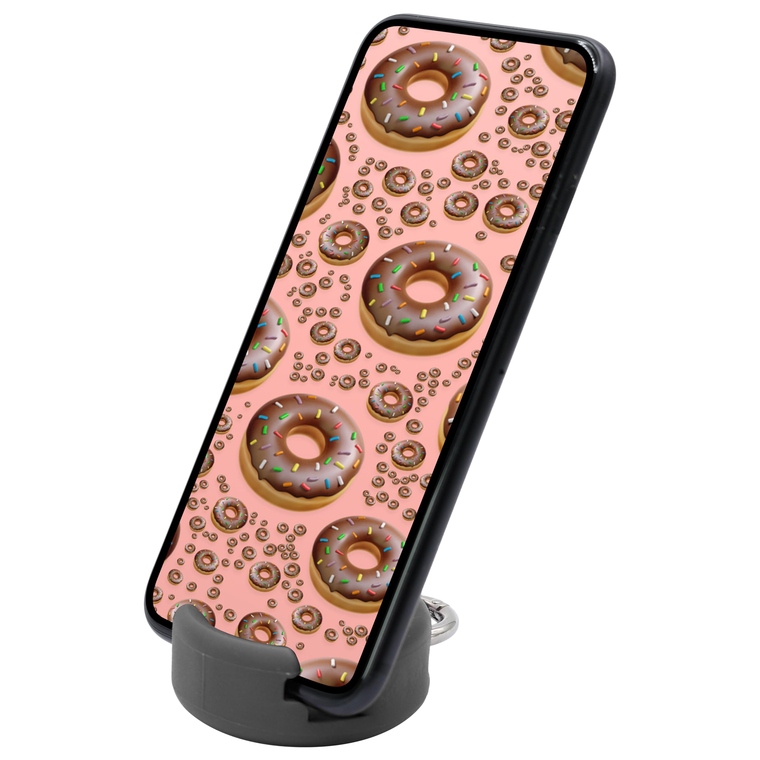 GoDonut Mini Portable Keychain Phone Stand Holder - Universal Compatible with iPhone & Most Smartphones (Black) - Perfect for Travel, Office, Nightstand & Hands-Free Viewing