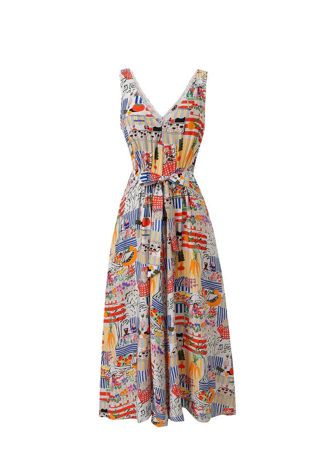 Achouak Women's Floral Print Summer Dress - White & Multicolored | Casual Boho Maxi Dress for Beach, Vacation & Party Wear
