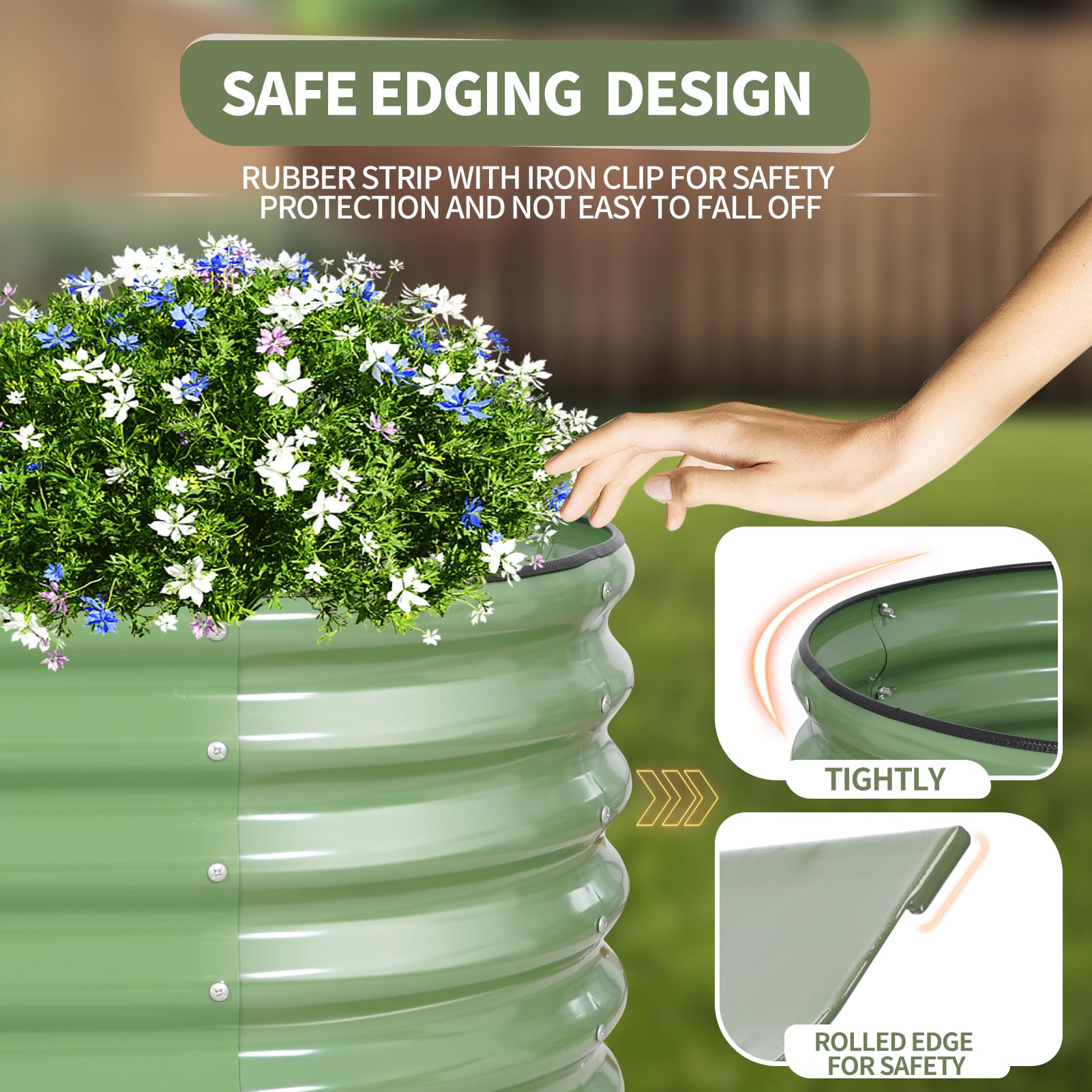 Galvanized Steel Raised Garden Bed Kit 8x2x1.4FT - Oval Metal Planter Box for Outdoor Gardening with Protective Tape, Bracing Rods & Gloves - Perfect for Vegetables, Flowers, Herbs (Green) | Durable Backyard, Patio & Urban Gardening Solution