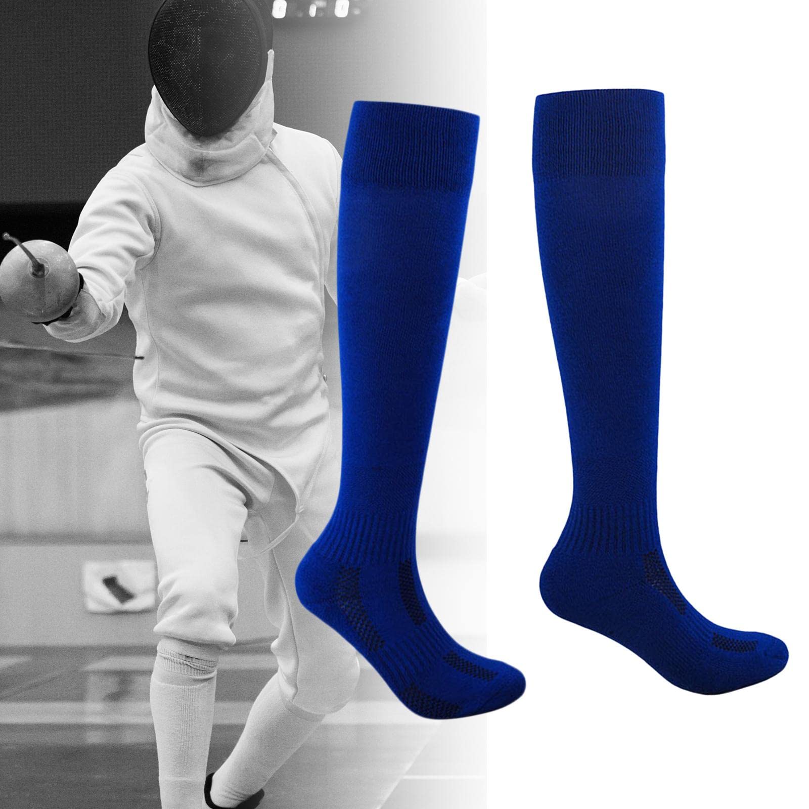 Men's & Women's Fencing Socks - Breathable Athletic Socks for Maximum Protection & Comfort (Blue, XL) - Perfect for Fencing, Martial Arts & Sports Training