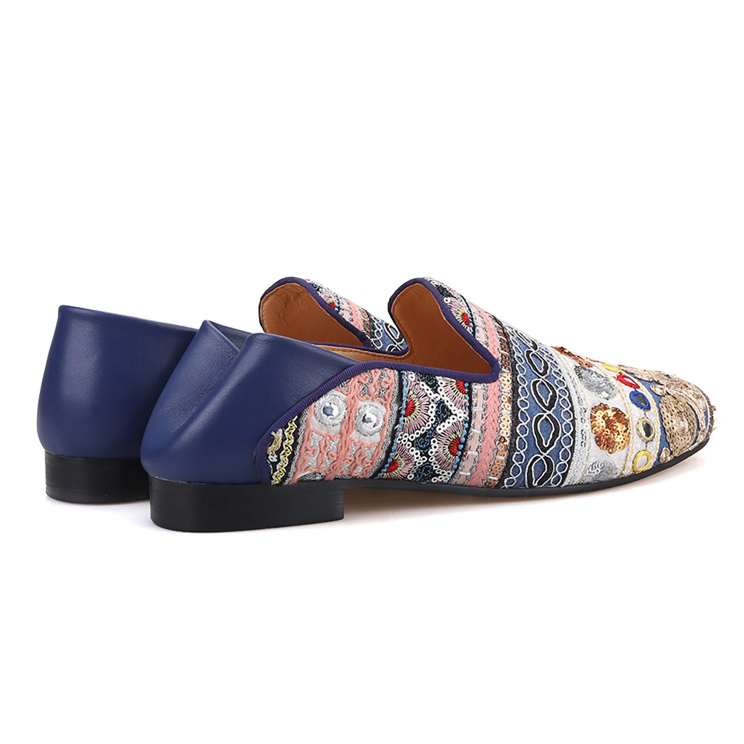 HI&HANN Mixed Color Sequin Men's Loafers - Sheep Leather with Back Stitching - Comfortable Slip-On Shoes for Casual Wear & Home Slippers