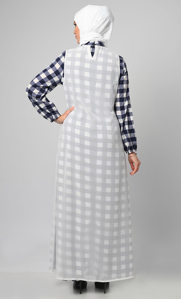 Elegant White and Blue Abaya for Women - Modest Daily Wear Islamic Dress - Perfect for Prayer, Mosque, and Everyday Fashion