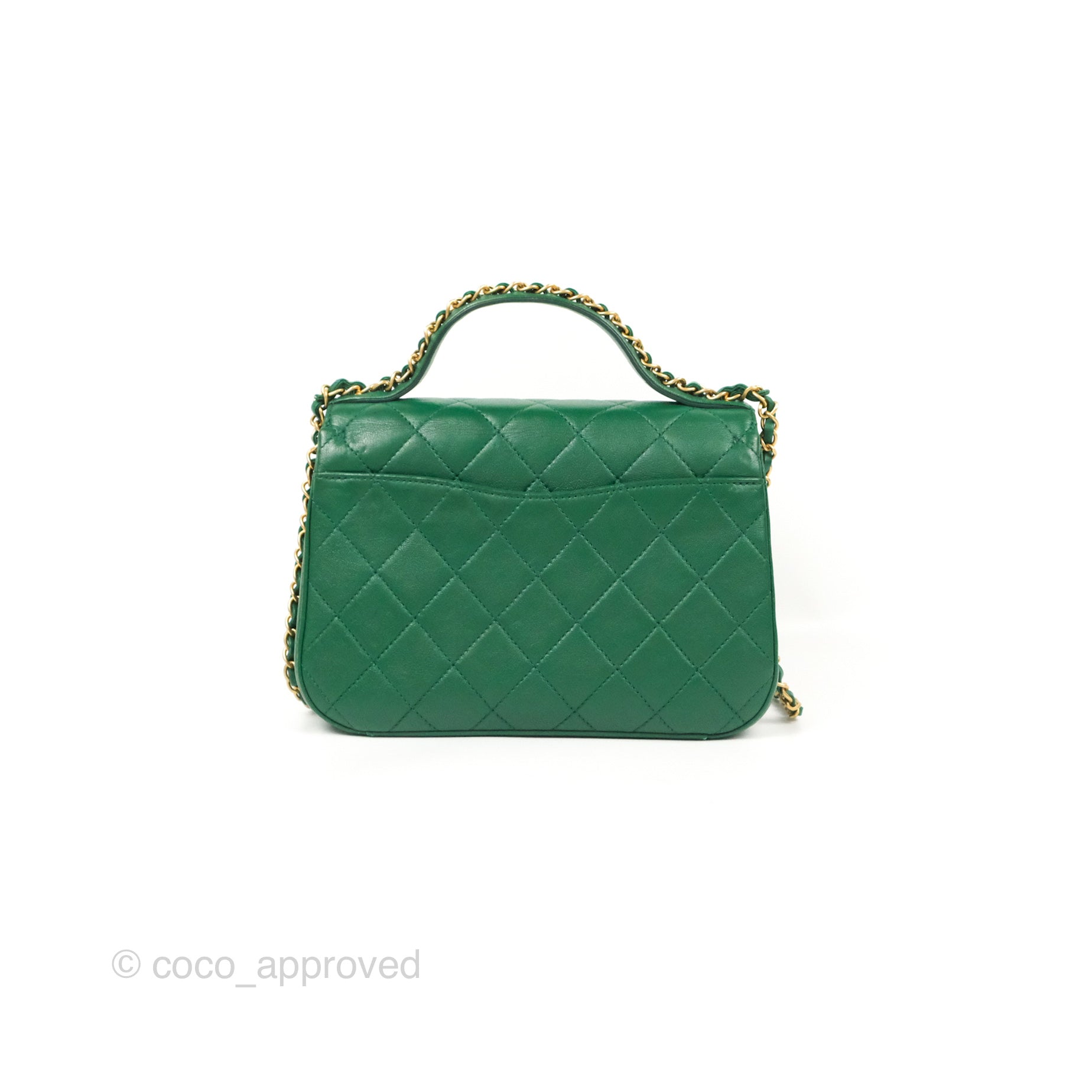 Chanel Chain Infinity Top Handle Bag - Green Lambskin Leather with Aged Gold Hardware - Luxury Crossbody Shoulder Bag for Women, Perfect for Parties, Weddings & Evening Events