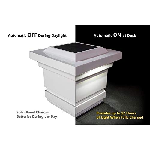 4x4 White PVC Solar Post Cap Lights - Set of 2 with Plastic Bulbs | Energy Efficient Outdoor Lighting for Garden, Pathway, Deck, and Fence Decor