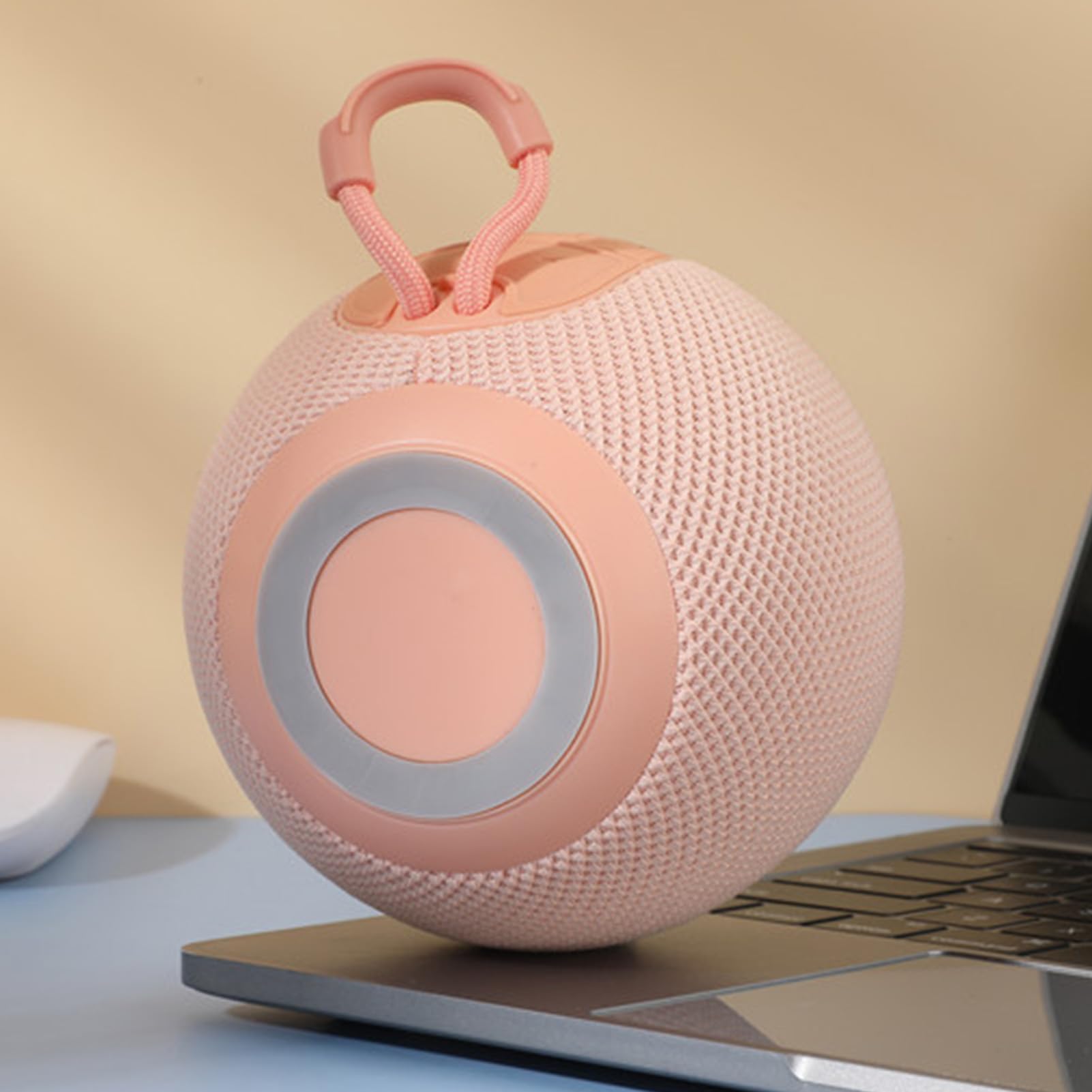 Portable Bluetooth Speaker with LED Lights, FM Radio, and Lanyard - Wireless Outdoor Speaker with Deep Bass for Parties, Camping, Beach & Travel (Rose Gold)