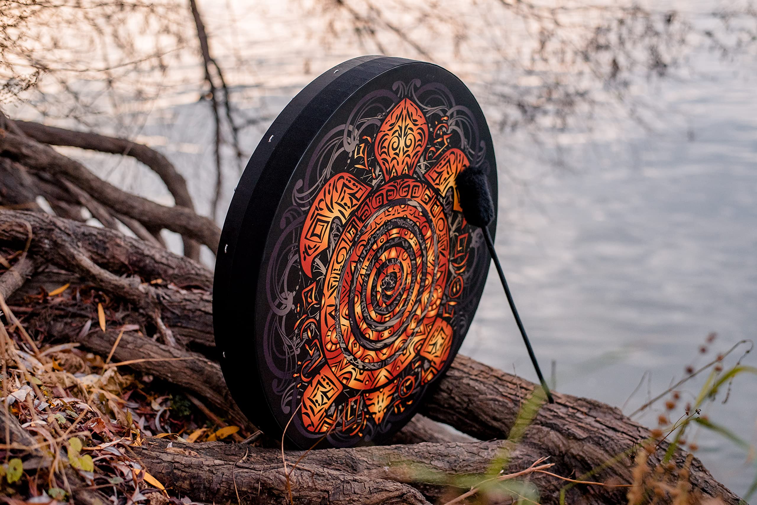 Shaman Vegan Totem Turtle Drum - 24'' Native Frame Drum with Deep Bass Sound & Tunable Membrane | Sound Healing Tool & Light Hand Drum for Meditation, Yoga, and Spiritual Ceremonies