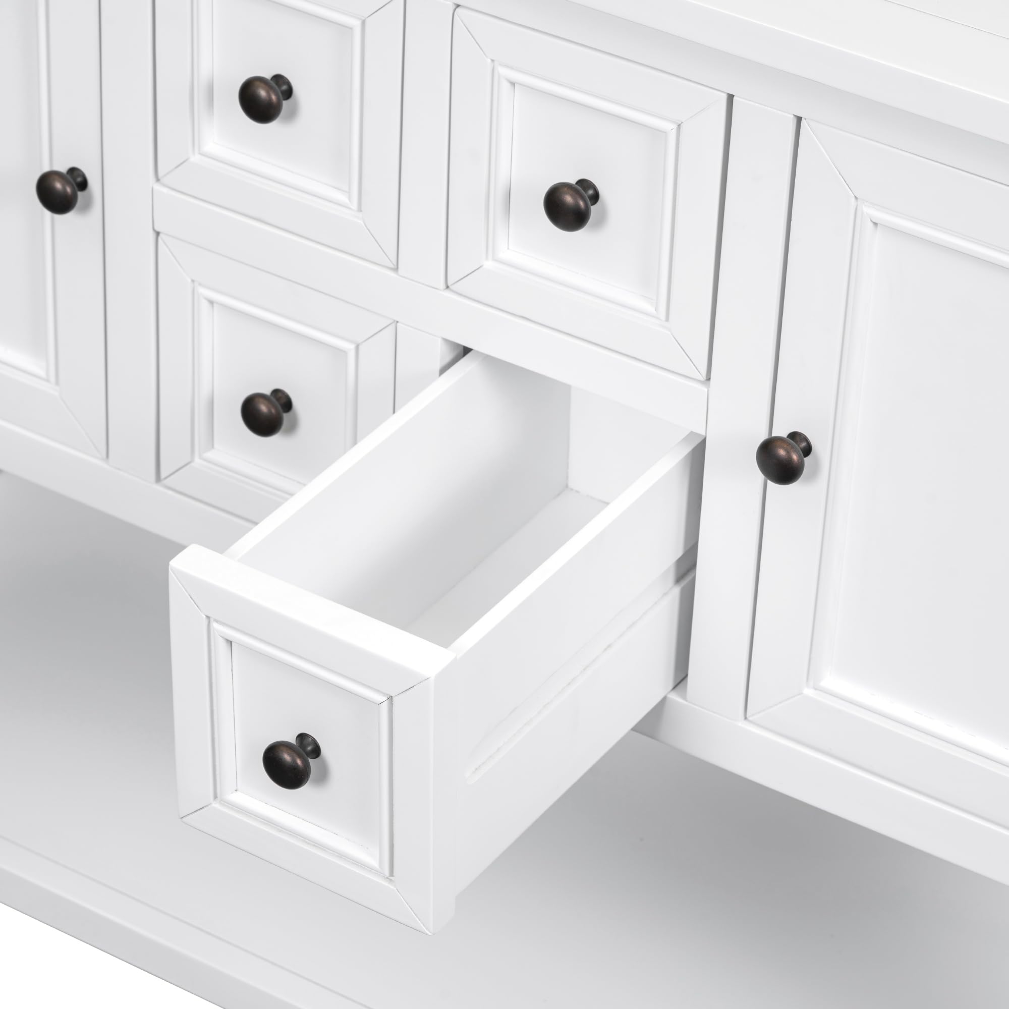 P PURLOVE White Buffet Table Sofa Table Console Table with Storage Drawers & Bottom Shelf - Elegant Entryway, Living Room, Dining Room Furniture for Home Decor