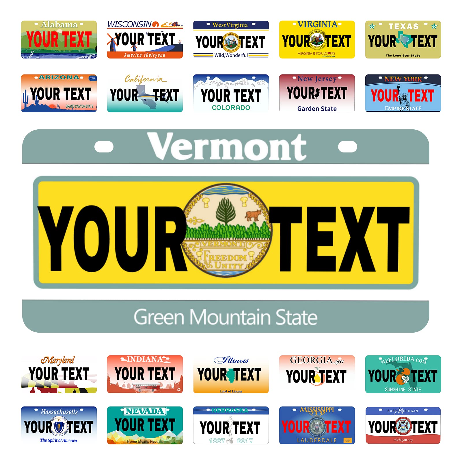 Custom Vermont Mini License Plate 6x3 Inch - Personalized Kids Toy Car, Bicycle, Scooter, Golf Cart, Motorcycle & ATV Accessory - Perfect for Gifts, Room Decor & Vehicle Customization