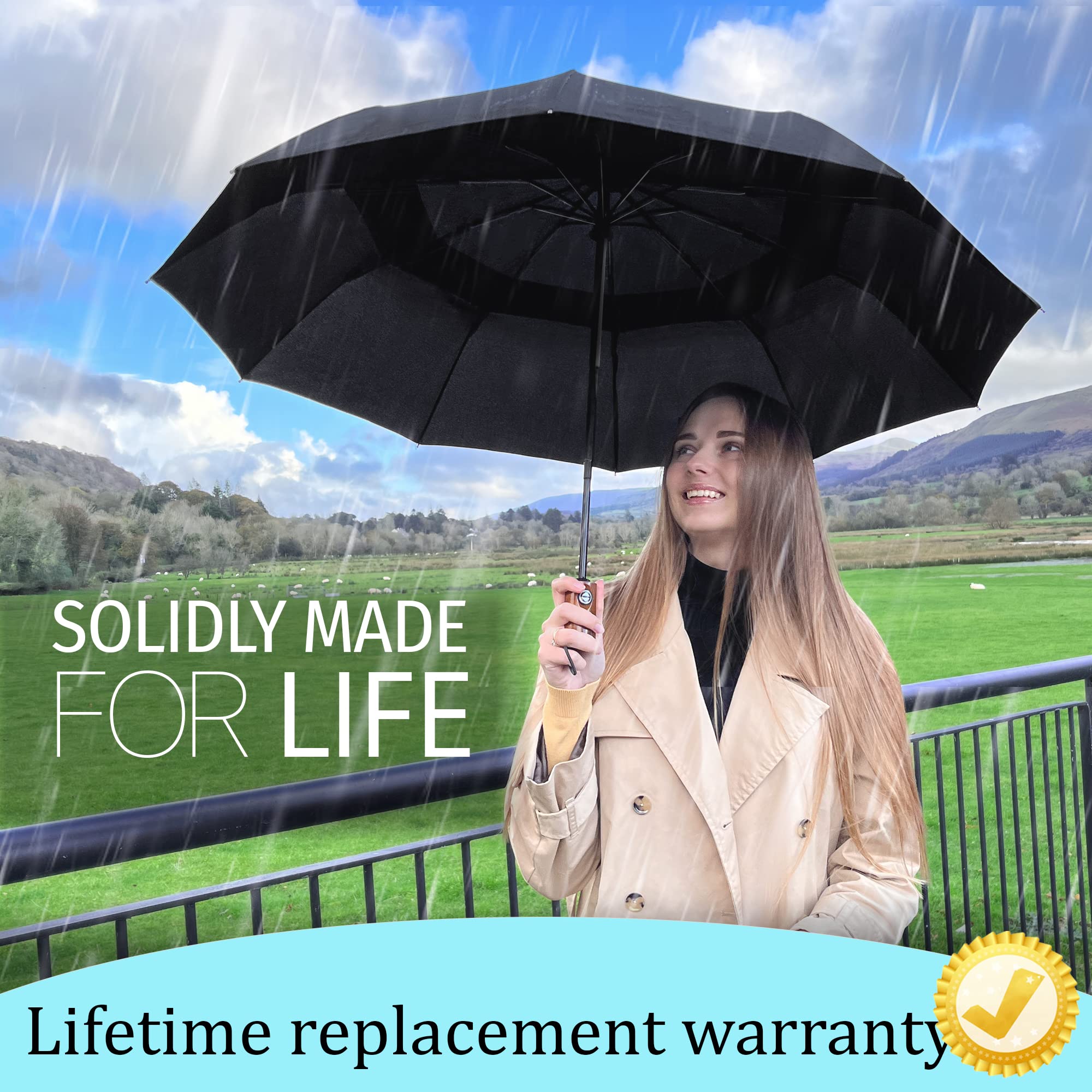 Windproof Automatic Travel Umbrella with 10% Larger Canopy - Compact Folding Portable Rain Umbrella for Men & Women - Perfect for Backpack, Purse & Outdoor Activities
