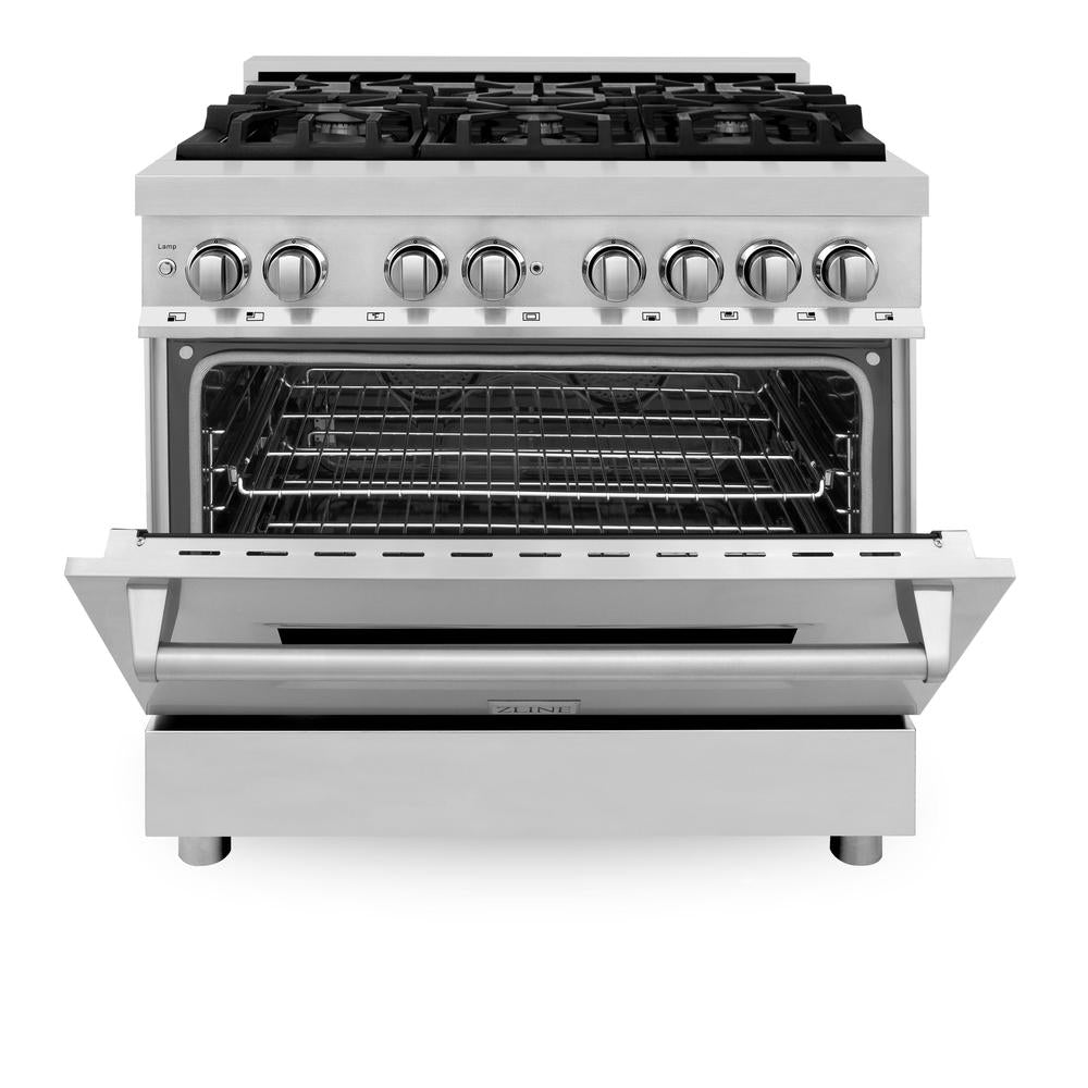 ZLINE 36-Inch Stainless Steel Dual Fuel Range Kitchen Package with Range Hood, Microwave Drawer, Dishwasher & Wine Cooler - Premium Appliance Bundle for Modern Kitchens | Perfect for Home Chefs & Entertaining