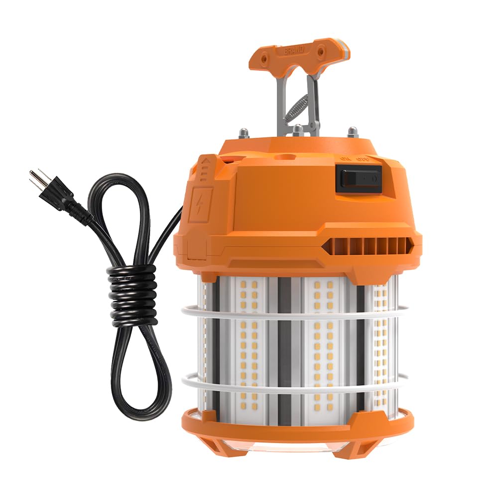 HYPERLITE LED Temporary Work Light 60W 7500LM (Equivalent to 200W HID/HPS) 5000K Daylight, Portable Hanging Construction Light with Stainless Steel Safety Guard & Heavy-Duty Hook - Perfect for Job Sites, Workshops, Garages, Basements, and Emergency Lighting (Includes ON/OFF Switch)