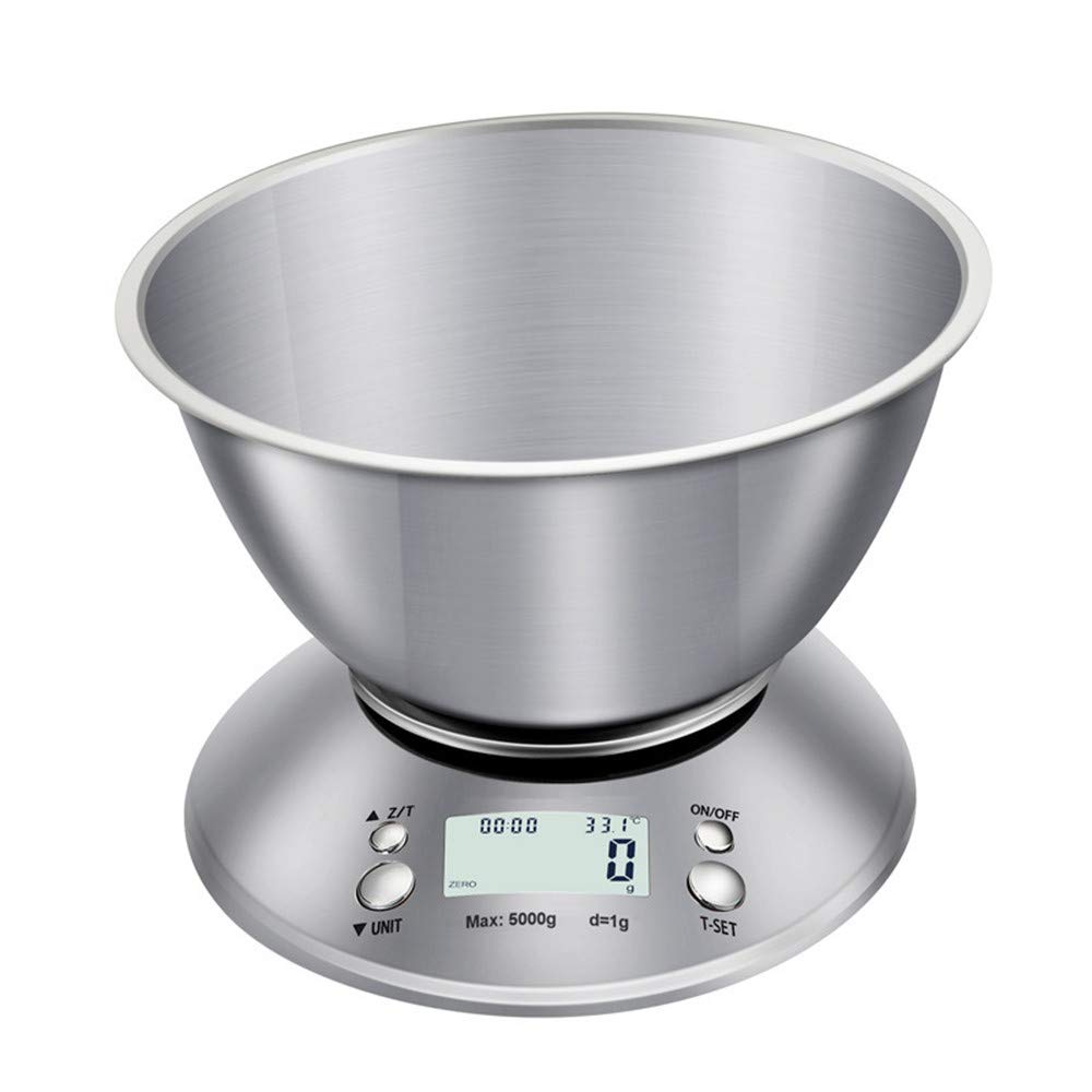 XinC Digital Kitchen Scale - High Precision Food Scale with Removable Bowl, LCD Backlight Display, Stainless Steel, Alarm Timer - Perfect for Baking, Cooking, Meal Prep & Portion Control