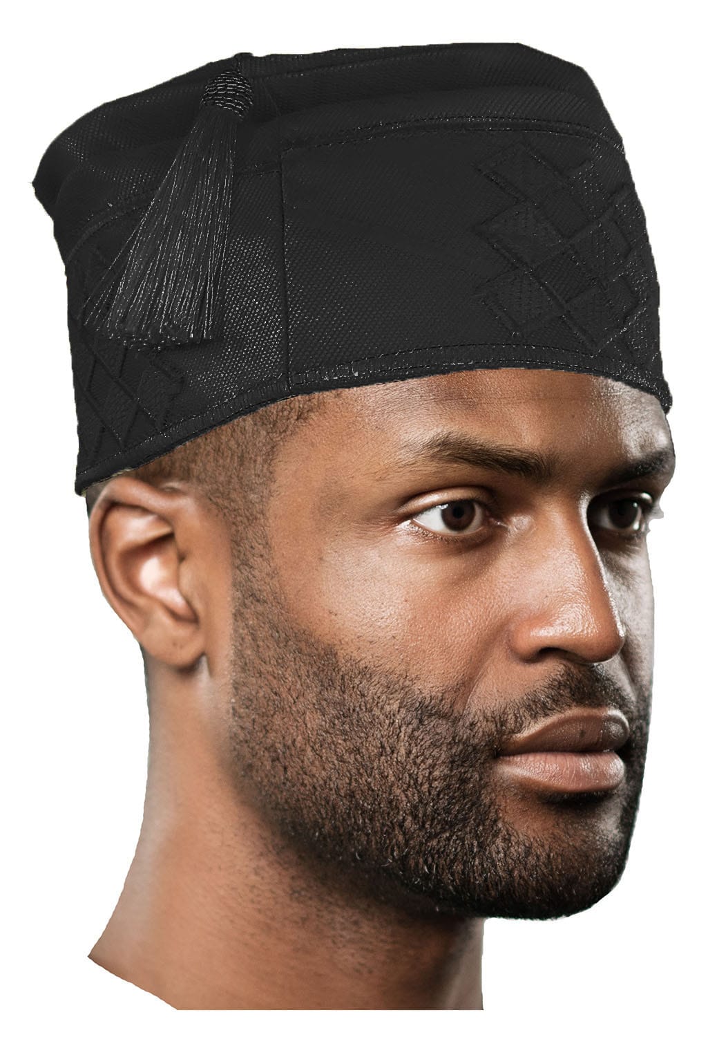 Elegant Dupsie's Majestic Onyx Aso Oke Kufi Hat with Tassels | African Fashion Headwear for Men | Perfect for Weddings, Cultural Events & Special Occasions