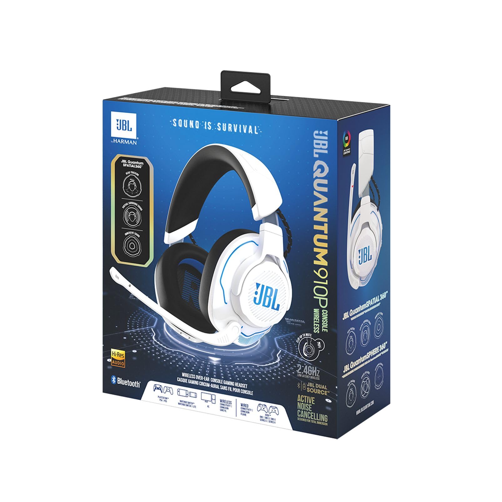 JBL Quantum 910P Wireless Bluetooth Gaming Headset with Microphone - Compatible with PlayStation, Xbox, PC & Mobile - 39-Hour Battery Life - White - Perfect for Competitive Gaming, Streaming & Long Gaming Sessions