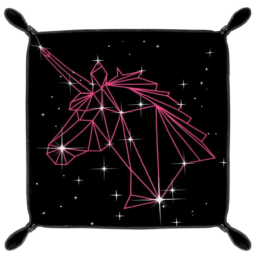Geometric Unicorn Dice Tray - Foldable PU Leather Rolling Tray for D&D, MTG, Board Games & RPG Accessories | Portable Gaming Storage for Home & Travel Use
