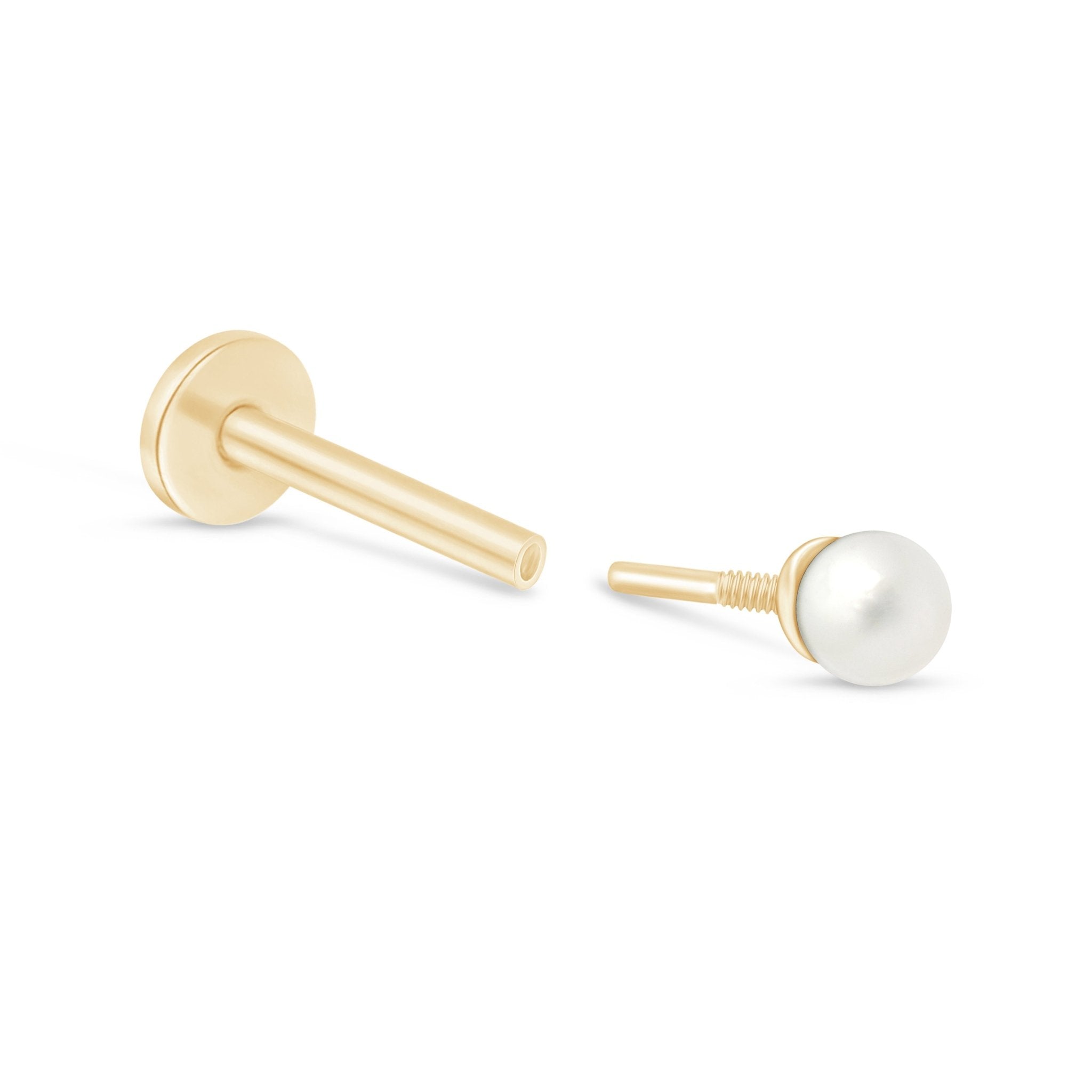 14k Yellow Gold Pearl Flat Back Stud Earrings - Classic Elegance for Everyday Wear & Special Occasions