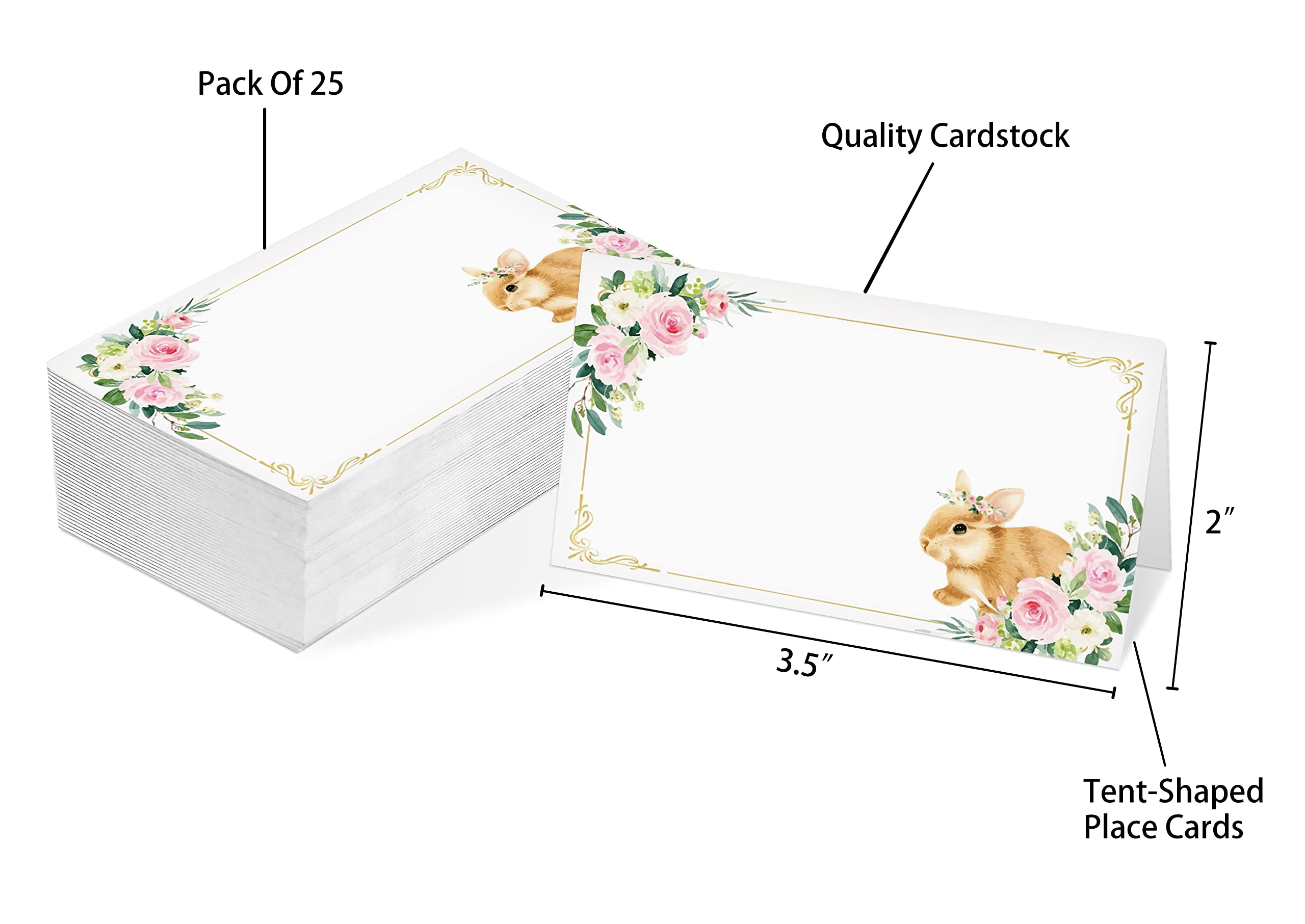 Easter Table Place Cards - Pack of 25 Half-Fold Tent Style Name Cards with Cute Bunny & Egg Designs | Perfect for Spring Weddings, Baby Showers, Dinner Parties & Easter Celebrations | Elegant Table Decor for Holiday Gatherings & Special Events