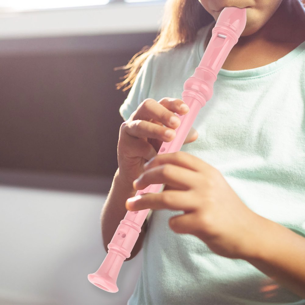 8 Hole High Pitch Soprano Descant Recorder Flute - Pink ABS Plastic Woodwind Instrument with Cleaning Rod for Kids & Adults | School Band, Music Class, Beginner Practice, Home Performance