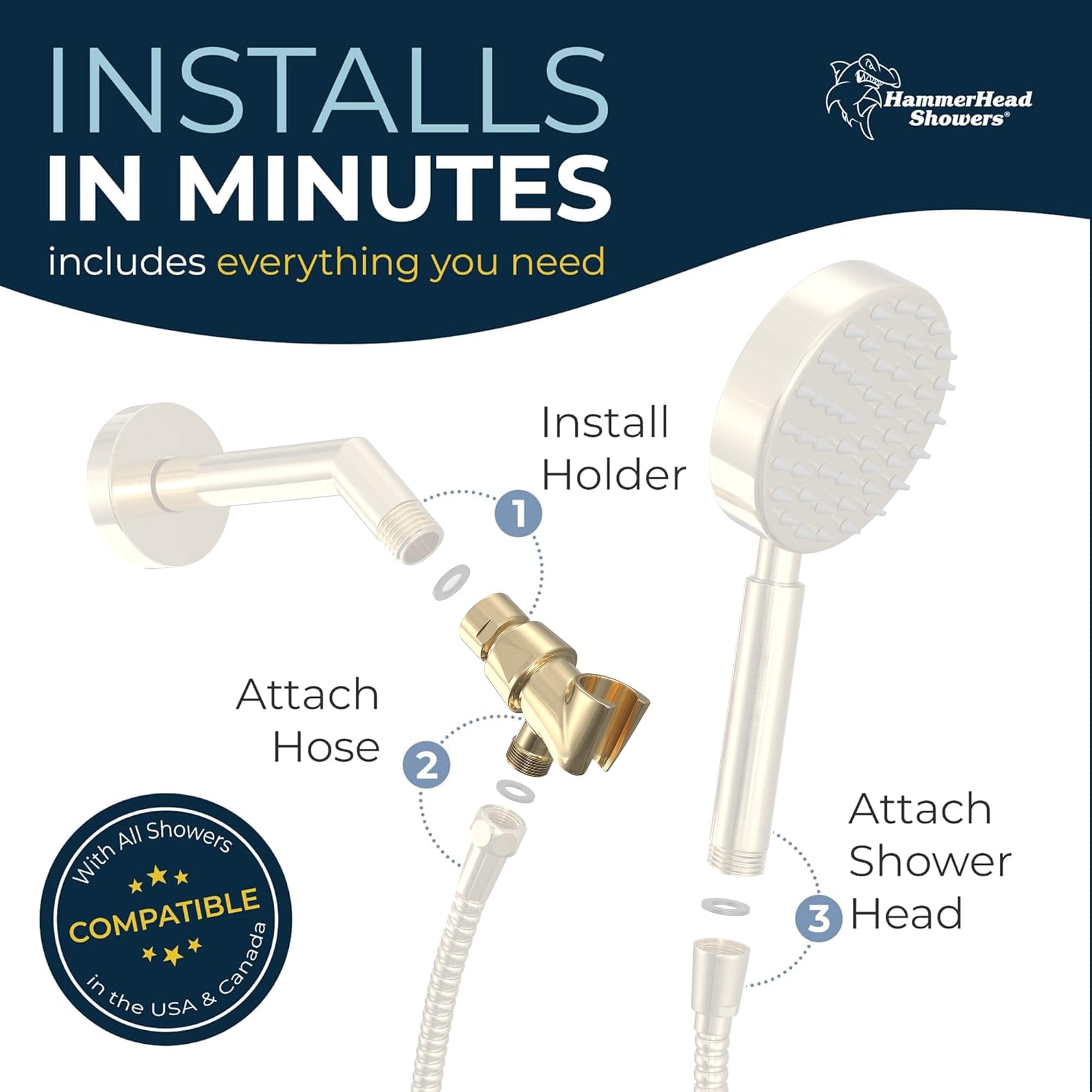 Stainless Steel Universal Handheld Shower Head Holder - Adjustable Shower Arm Mount for Bathroom, Perfect for Home, RV & Spa Use