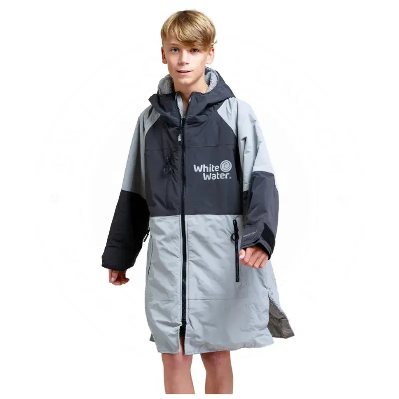 Kids Unisex Hard Shell Swimming Robe - Steel Grey Waterproof Pool Cover-Up for Beach, Swimming Lessons & Family Outings