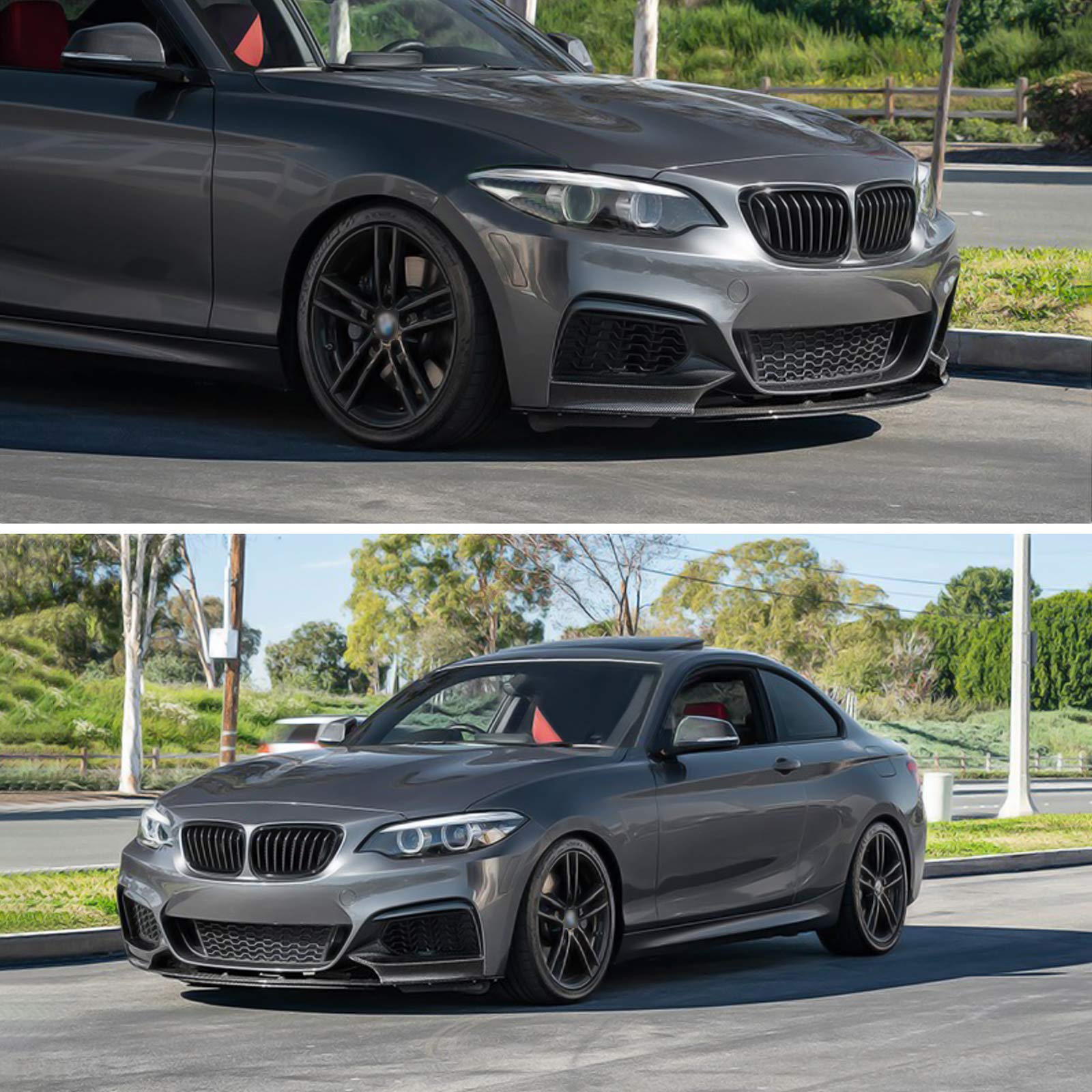 NINTE Front Lip Spoiler for 2014-2021 BMW 2 Series M Sport - Double Deck Style Carbon Fiber Coating Front Bumper Splitter - Aggressive Styling & Enhanced Aerodynamics for Street & Track Performance