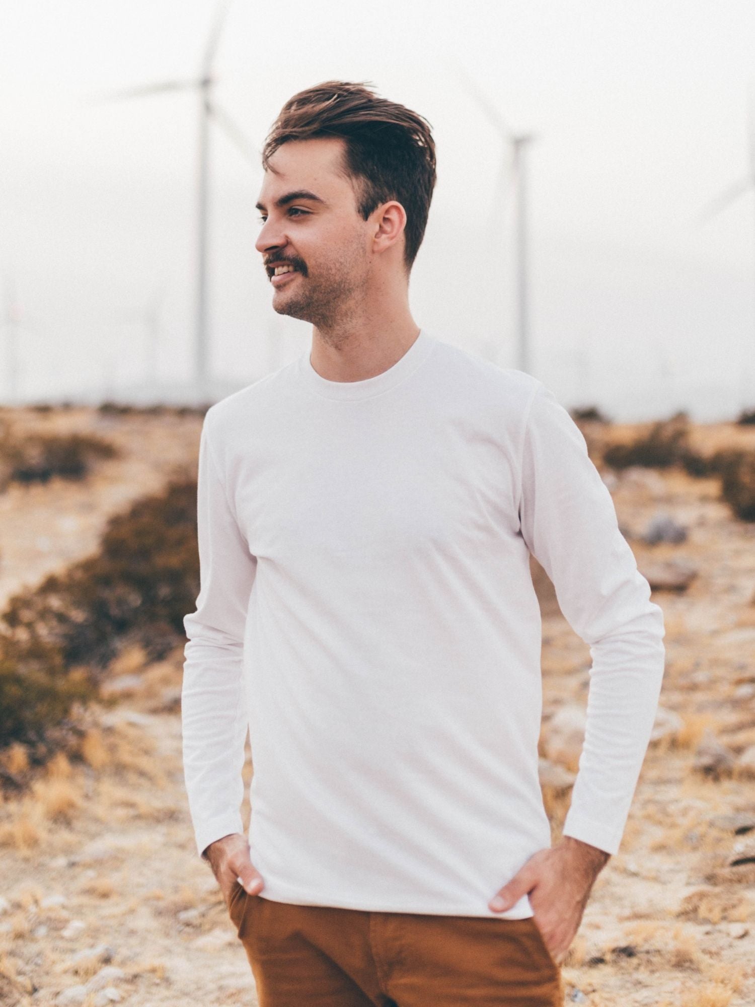 Premium White Long Sleeve Crew Neck T-Shirt for Men - Soft Cotton Basic Tee - Casual Wear, Layering & Everyday Outfits