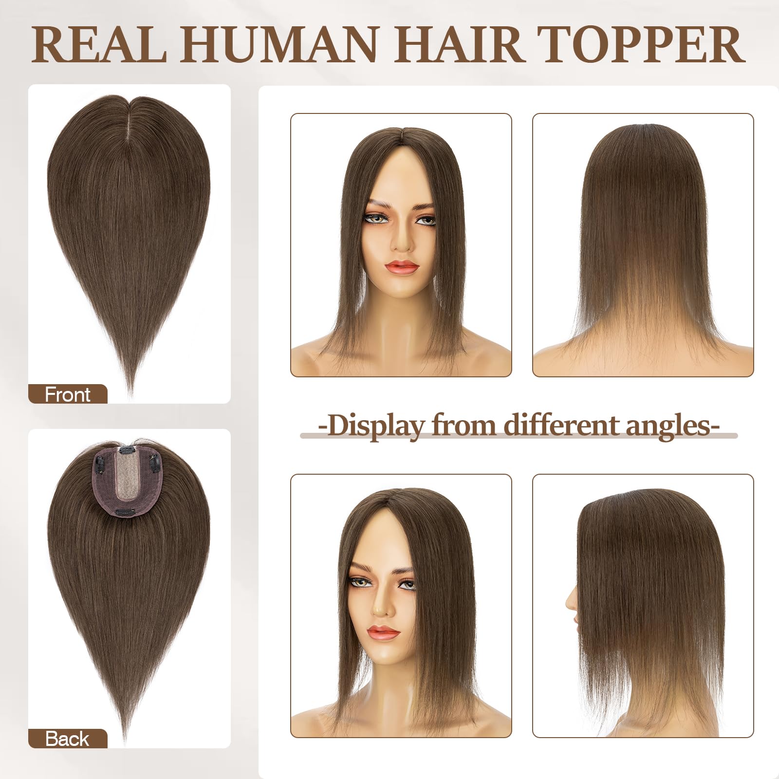 100% Human Hair Toppers for Women - Remy Clip-In Topper with Silk Base for Thinning Hair | 16 Inch #2R Chocolate Brown | Natural Looking Hair Replacement Solution for Daily Wear & Special Occasions