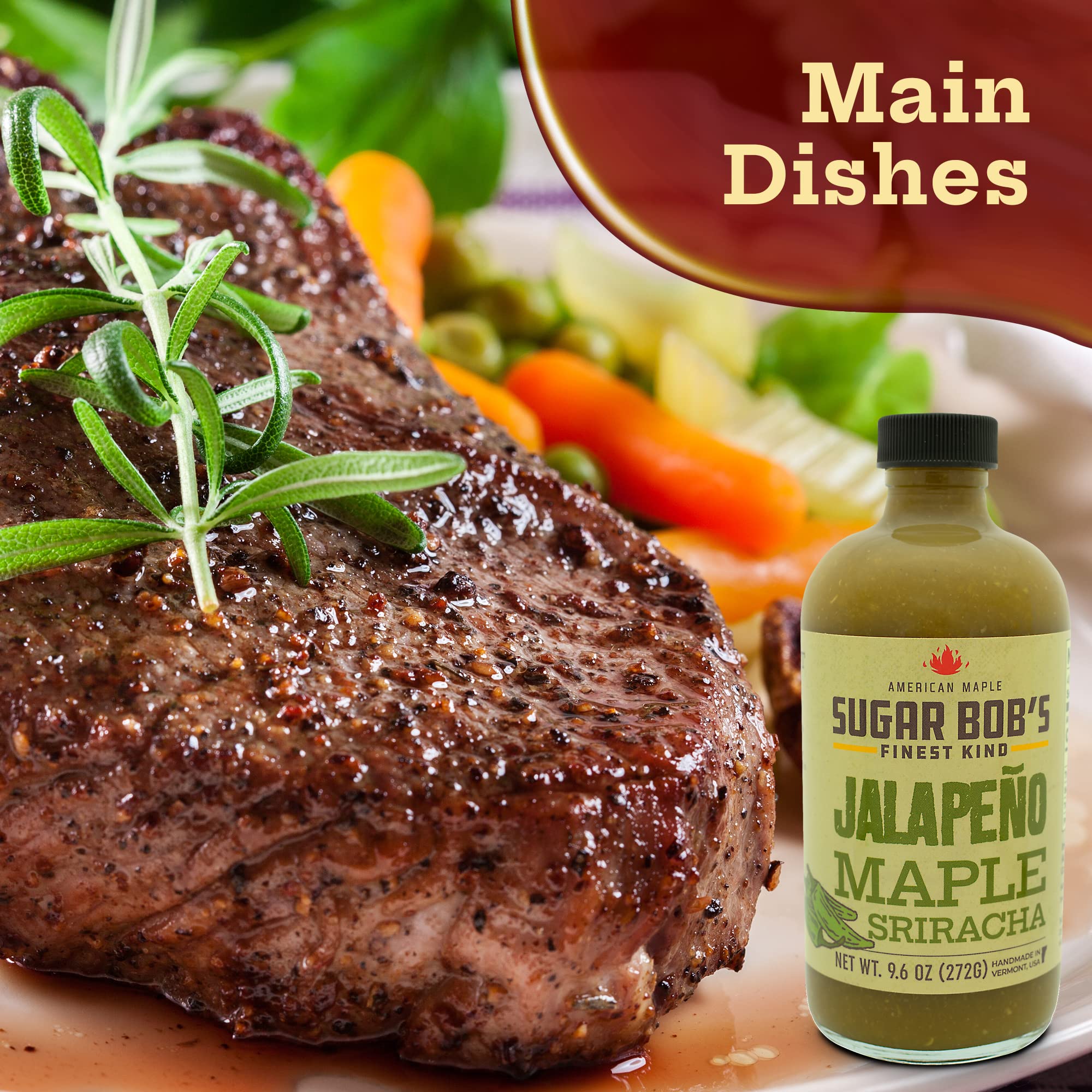 Sugar Bob’s Finest Kind Jalapeno Maple Sriracha Hot Sauce – Spicy Garlic Sriracha Sauce with Fresh Jalapeno Peppers, 9.6 oz – Perfect for Wings, Tacos, Burgers & Grilling