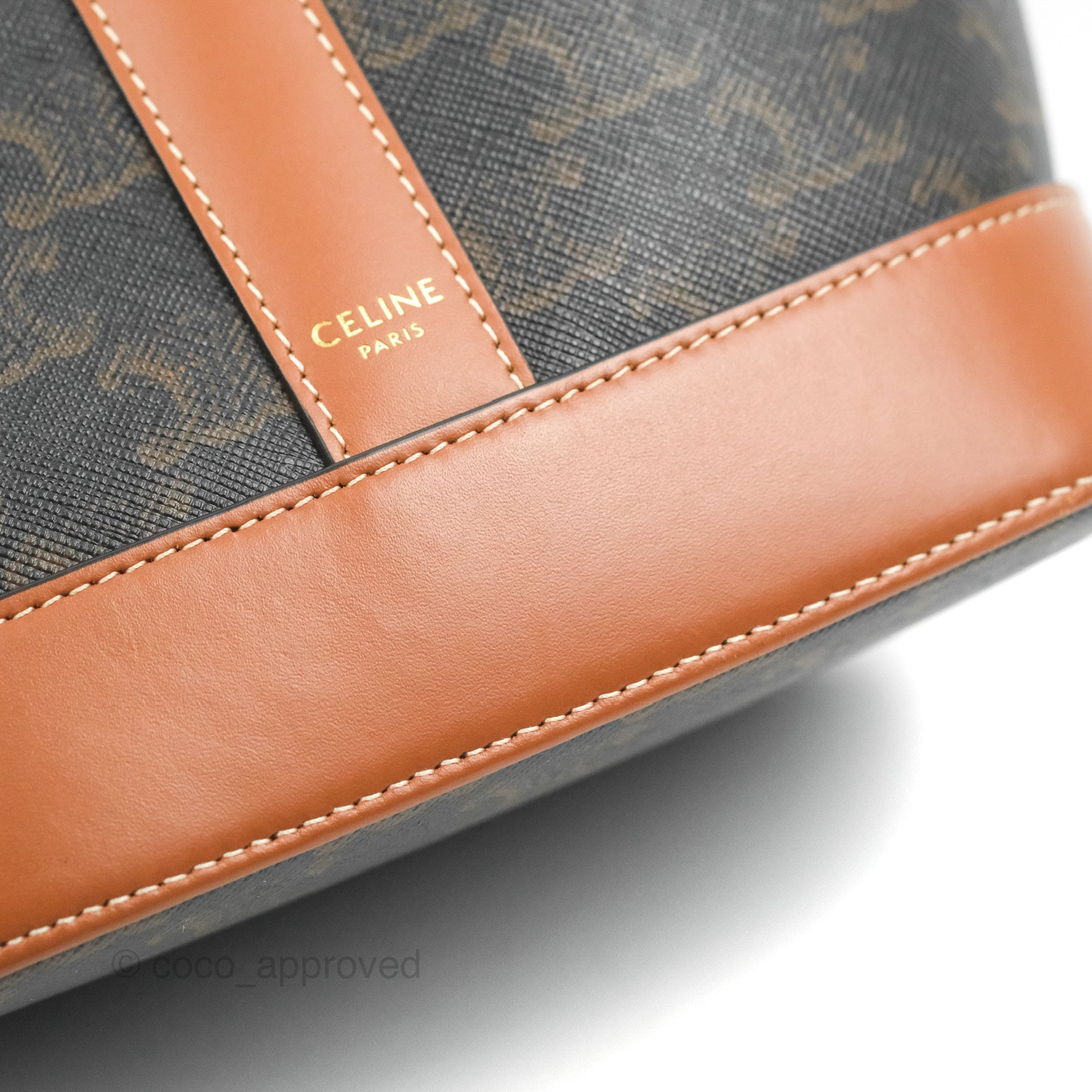 Celine Small Bucket Bag in Triomphe Canvas & Tan Calfskin Leather - Perfect for Everyday Use, Work & Travel Accessories