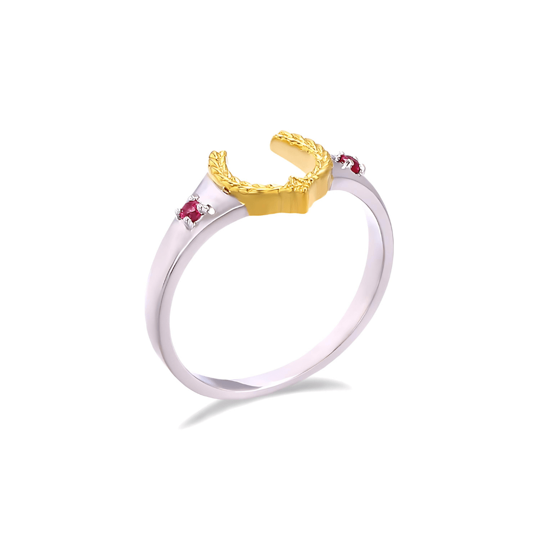 Antique Red Corundum Wisdom Horseshoe Ring for Good Luck & Protection | HJ189 | Perfect for Gifts, Spiritual Jewelry & Fashion Accessories